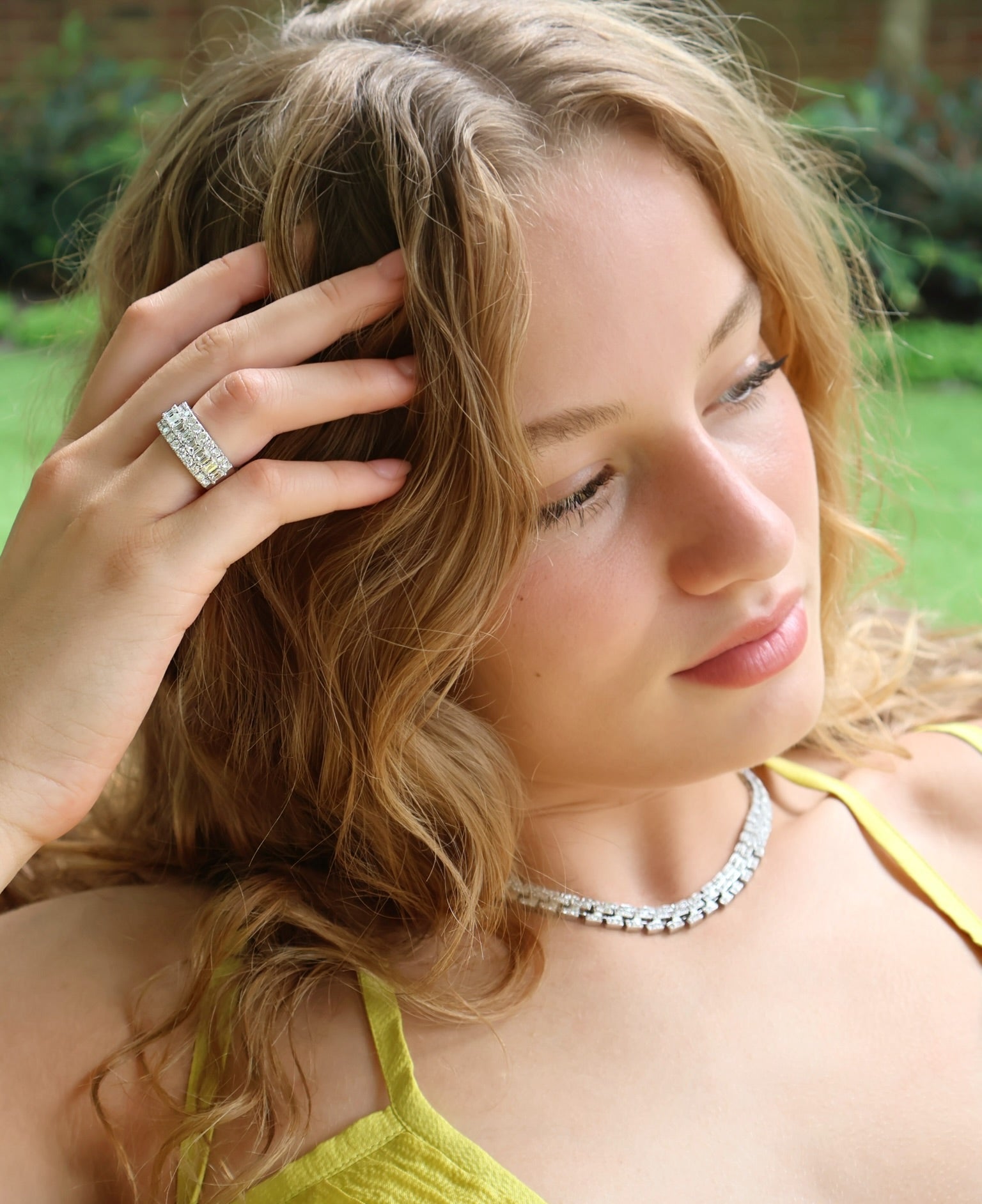 18k white gold round and emerald cut diamond half eternity band Tiny Gods 
