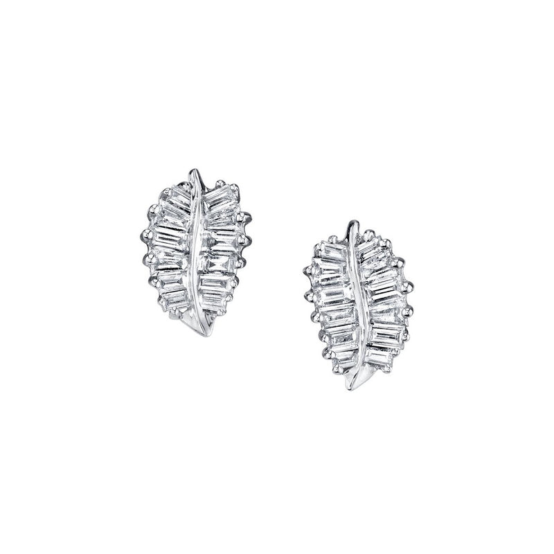 White Gold Small Palm Leaf Studs
