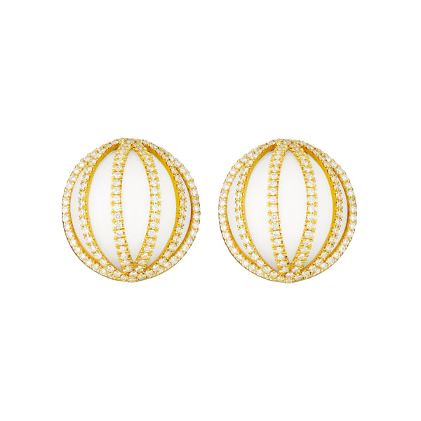 18k yellow gold white jade earrings with diamonds by Guita M Tiny Gods
