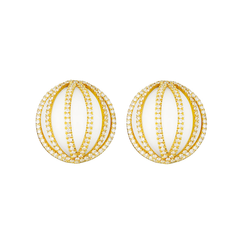 18k yellow gold white jade earrings with diamonds by Guita M Tiny Gods