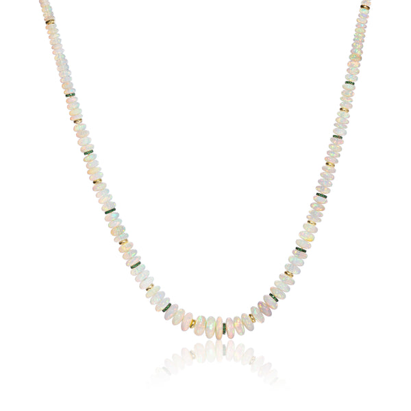 white opal necklace beaded tsavourite 18k yellow gold goshwara tiny gods