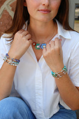 18k yellow gold white pearl and blue sapphire diamond beaded chakra bracelets by Ananya Tiny Gods