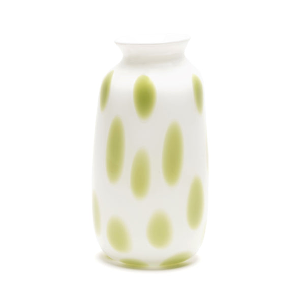 hand blown white vase with pistachio spots by Paul Arnhold Tiny Gods