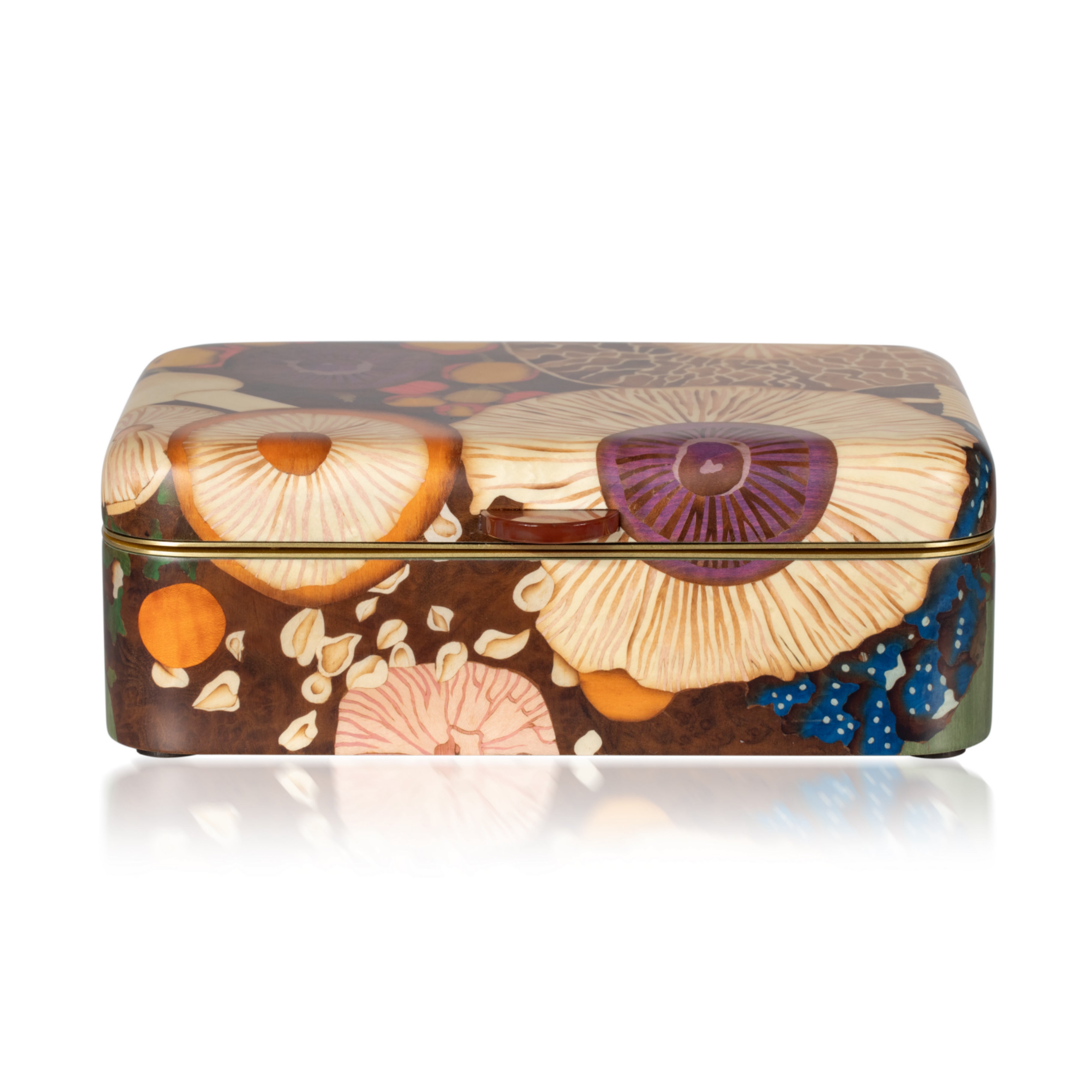 Multi-Colored Mushroom Marquetry Jewelry Box