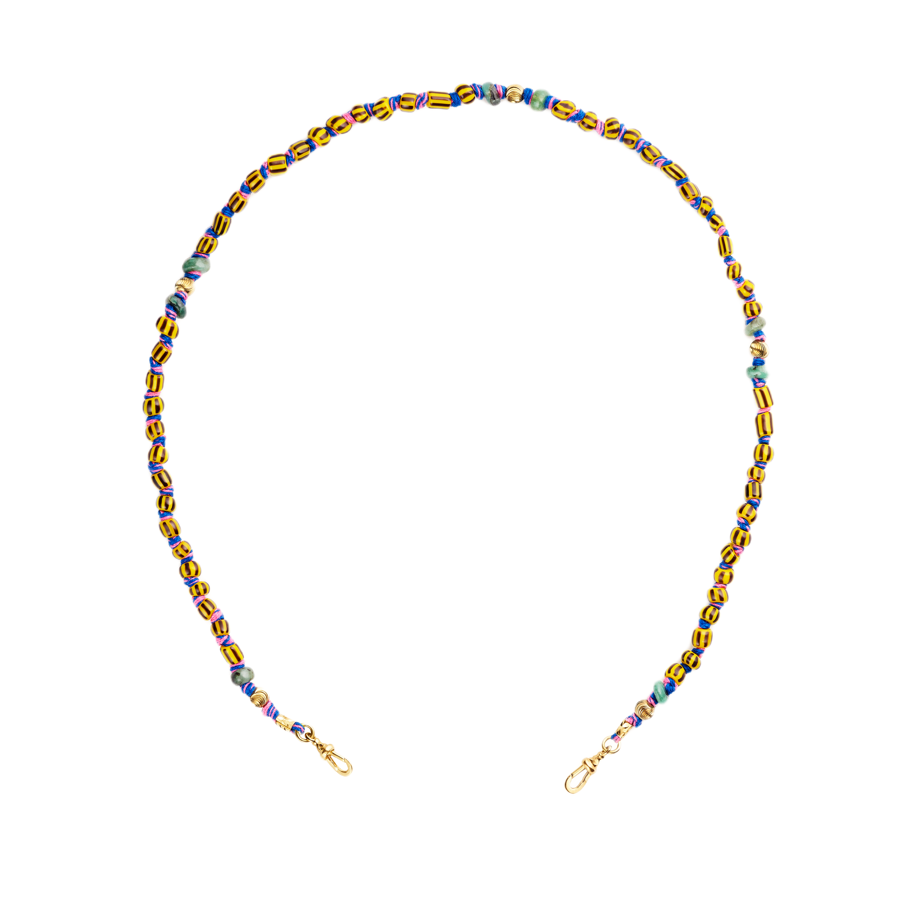 9k yellow gold black and yellow beaded Mauli Ghana cord necklace by marie Lichtenberg Tiny Gods 