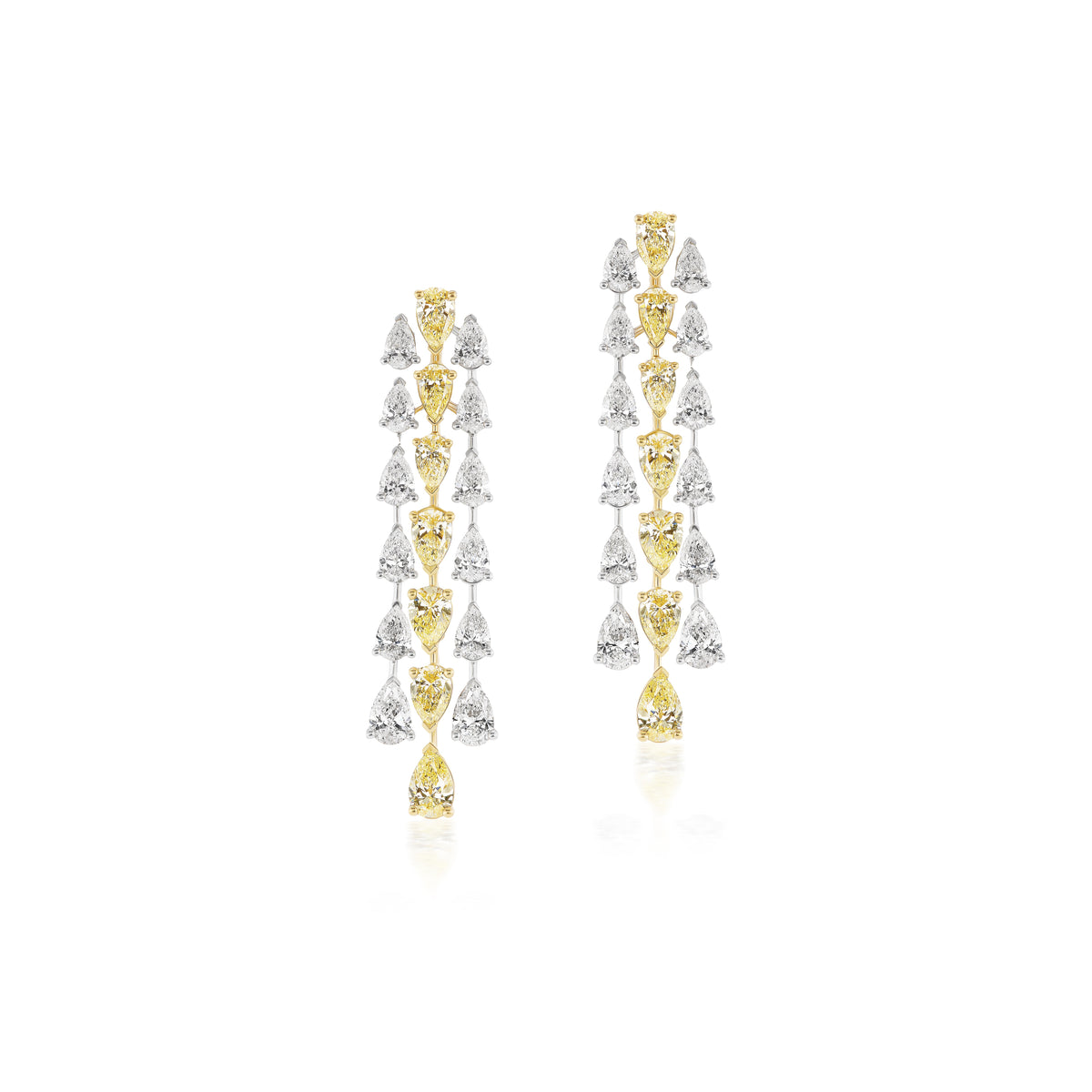 yellow diamond white diamond pear cascade earrings 