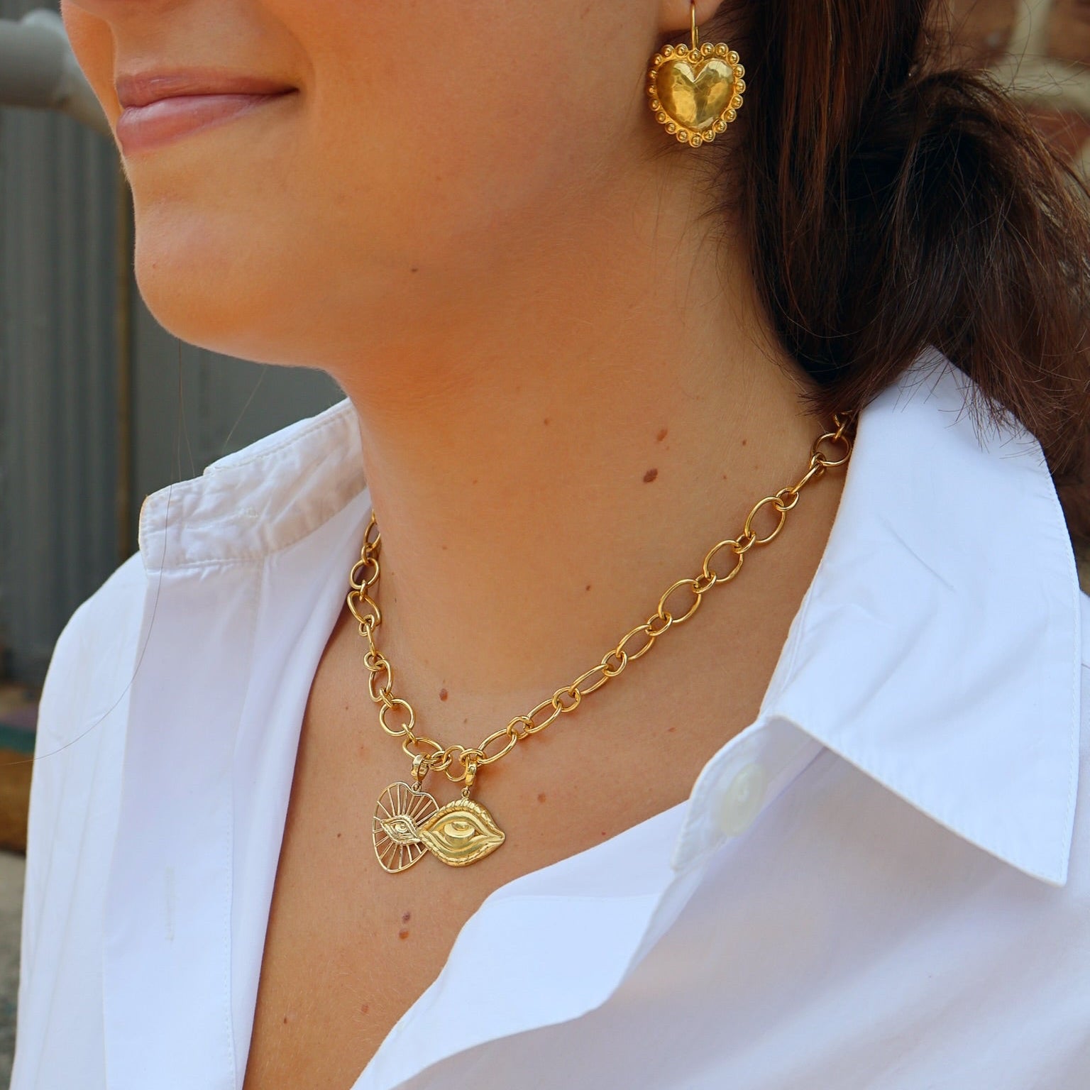 18k yellow gold protective evil eye charm pendant by Christina Alexiou Tiny Gods 