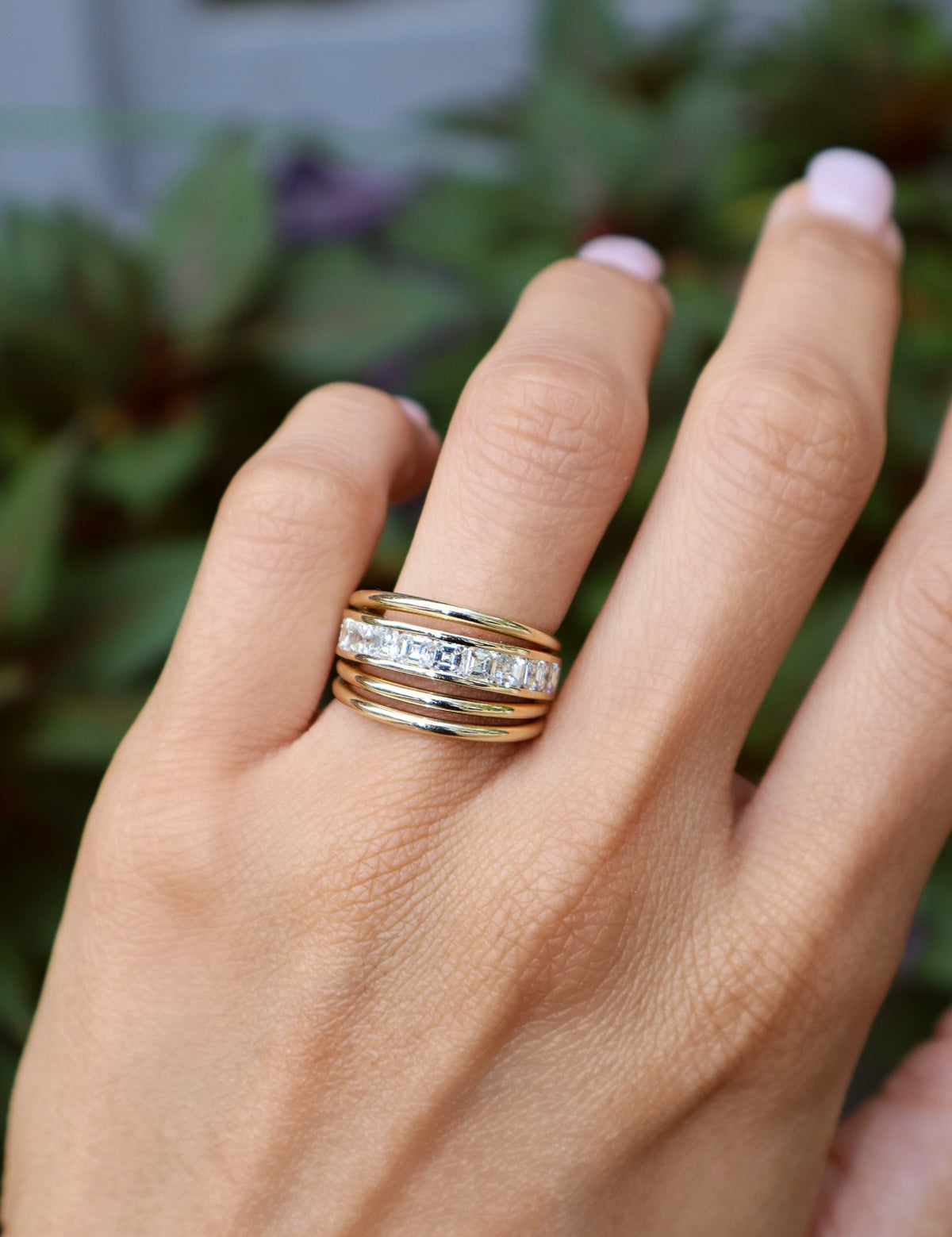 18k yellow gold square diamond four bands jupiter ring by Tiny Gods