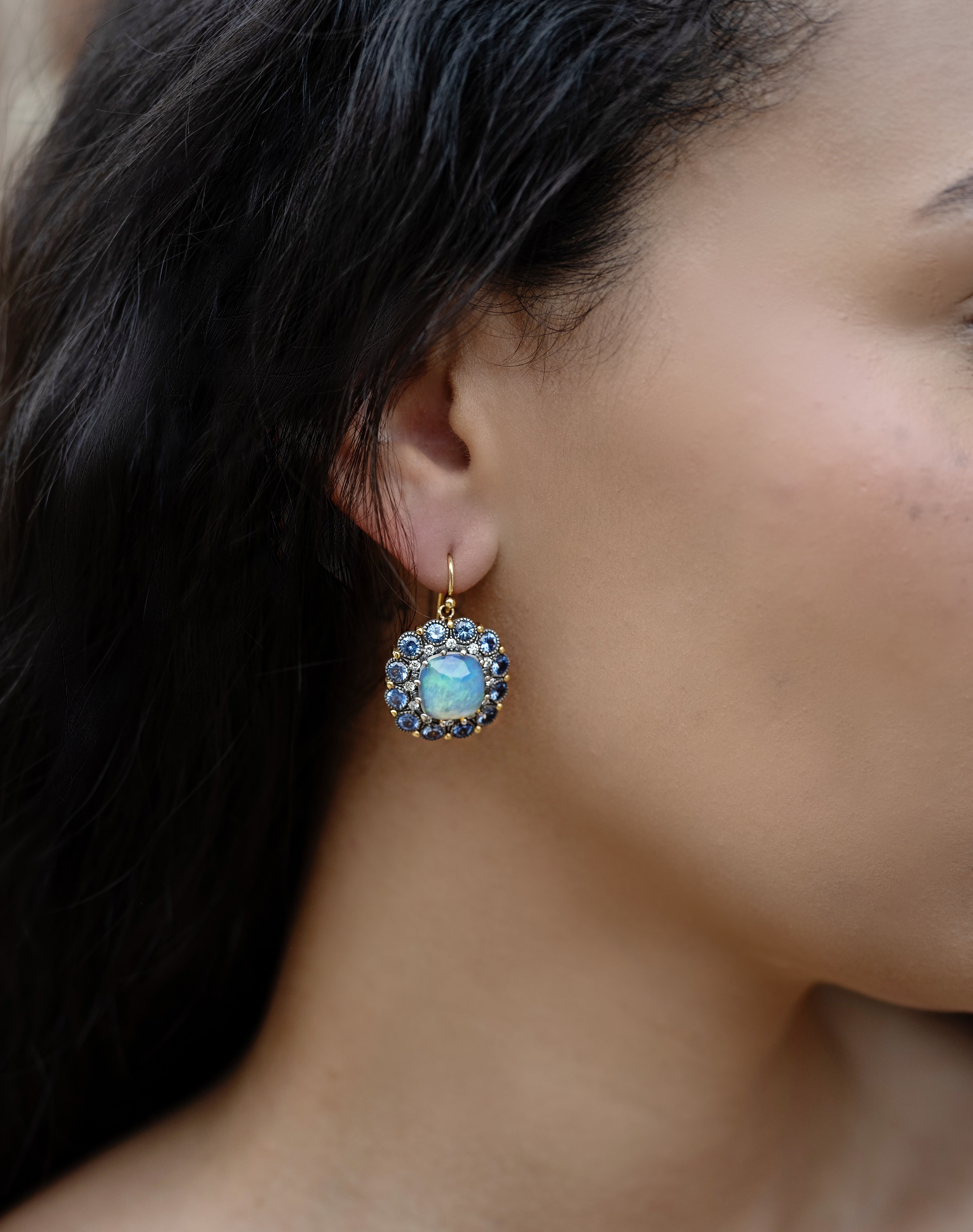 22KY Opal & Sapphire Earrings