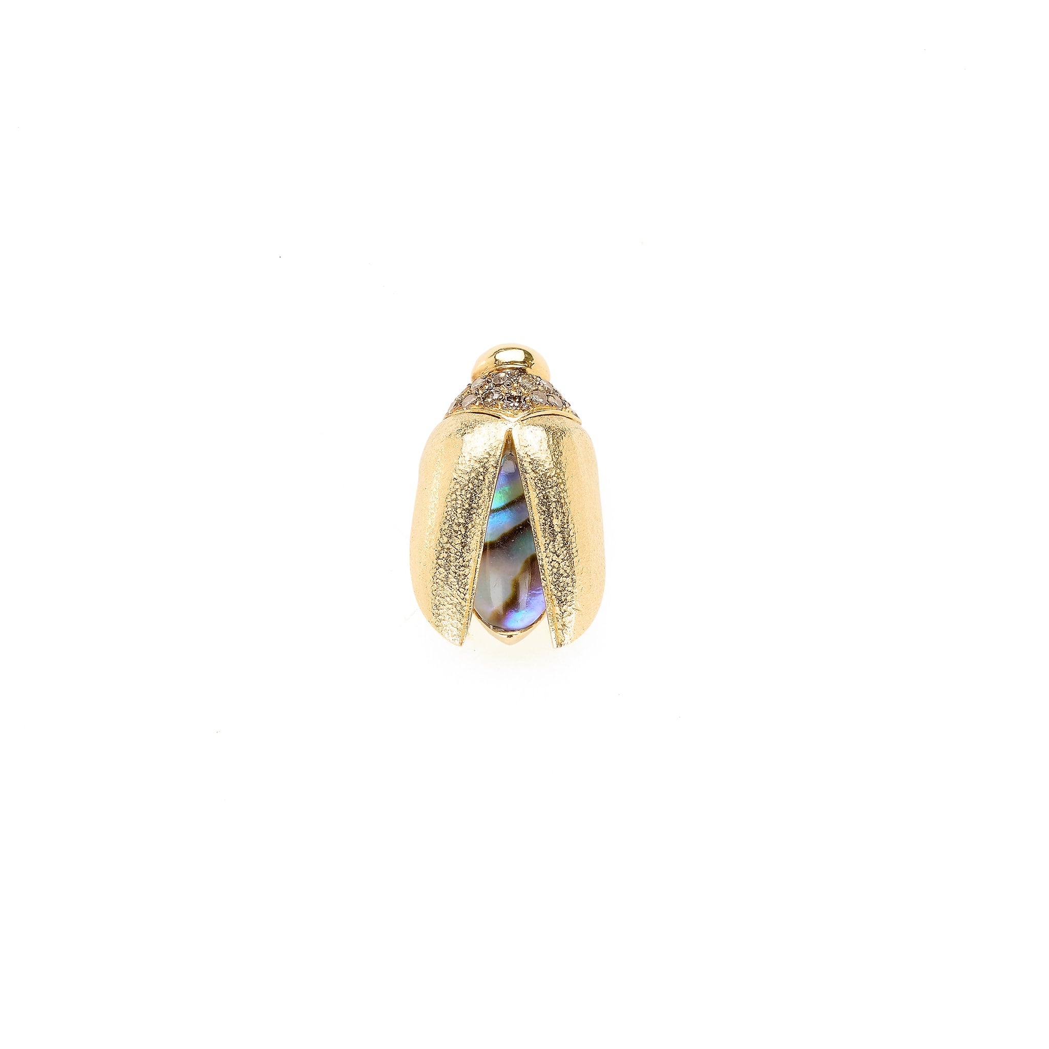18k yellow gold mini scarab abalone fly wings stud single earring by Bibi van der Velden Tiny Gods 