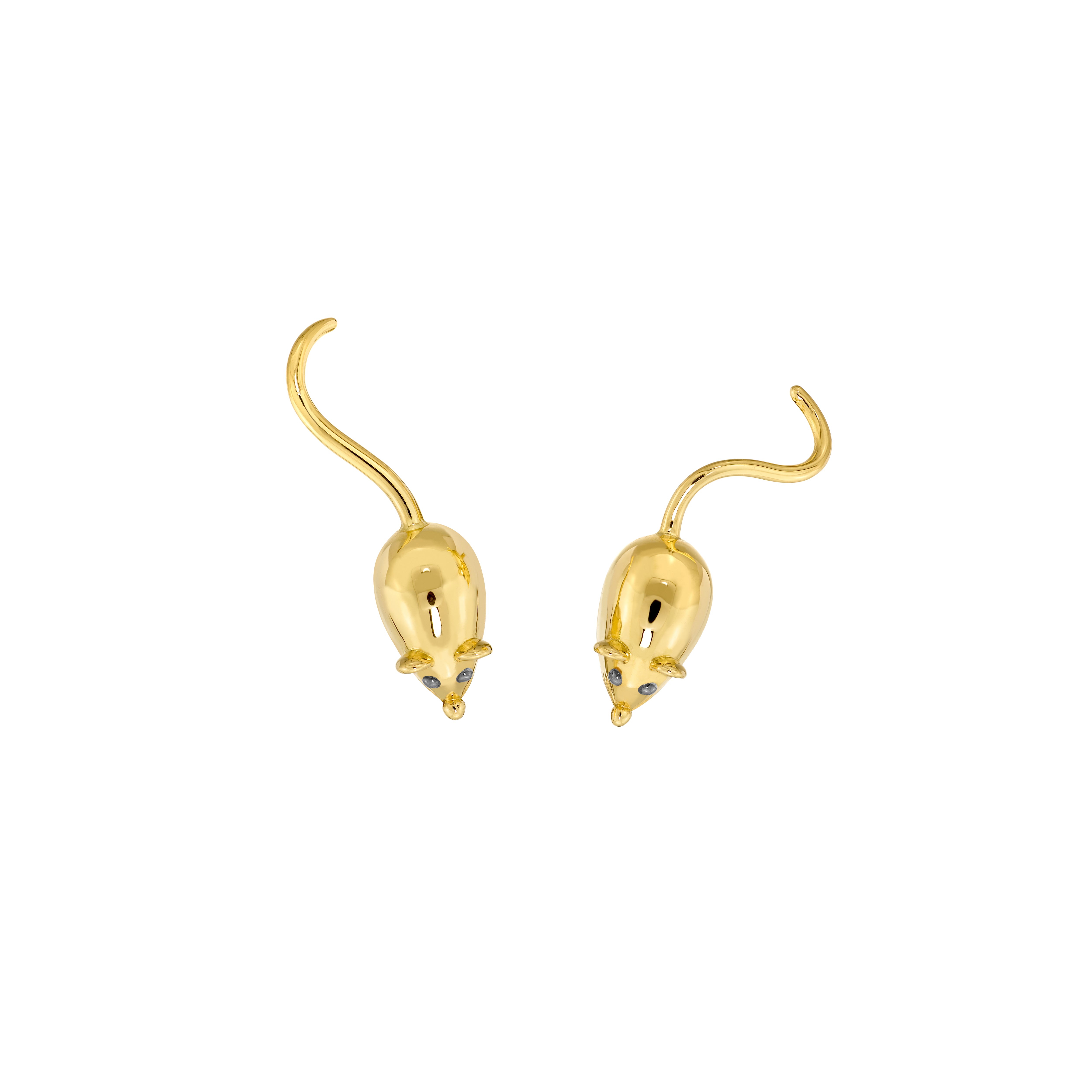 18k yellow gold abracadabra brinco mice stud earrings by Sauer Tiny Gods 