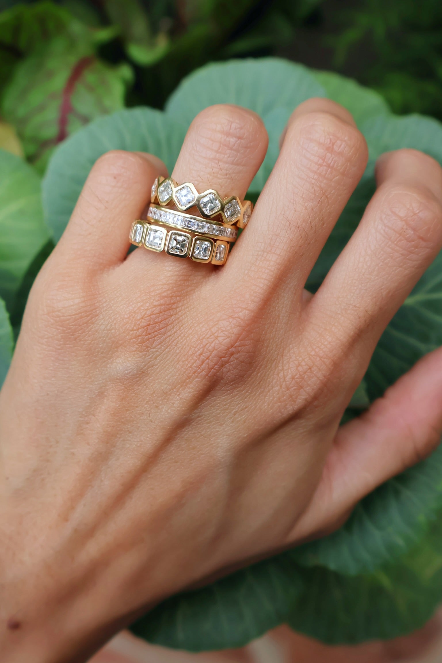18k yellow gold asscher cut diamond eternity band ring by Tiny Gods 
