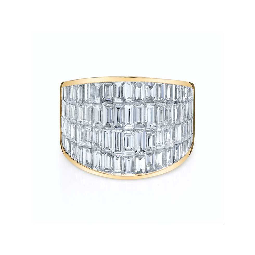 18k yellow gold baguette diamond galaxy ring by Anita Ko Tiny Gods