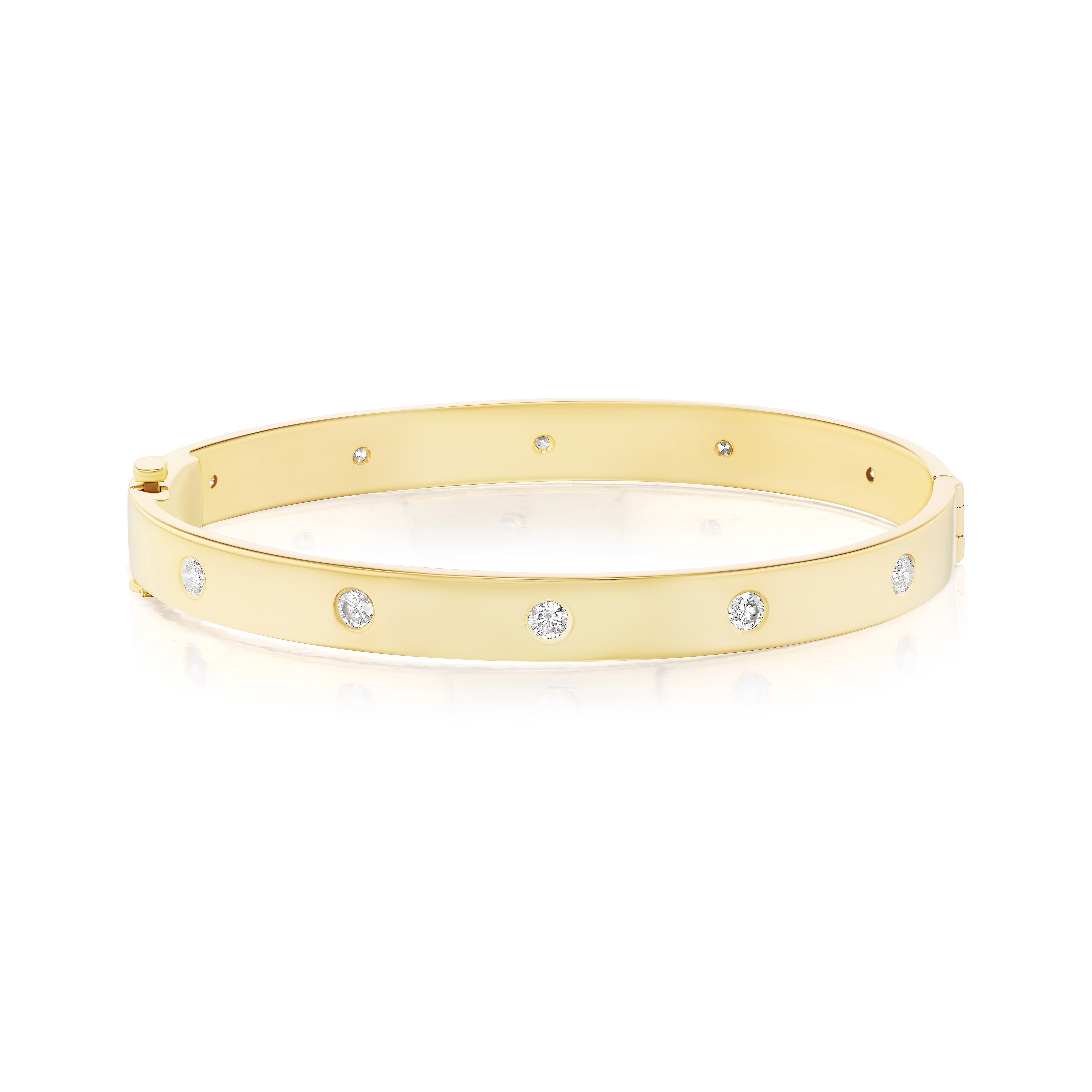 18k yellow gold round diamond flush set heritage bangle bracelet by Tiny Gods 