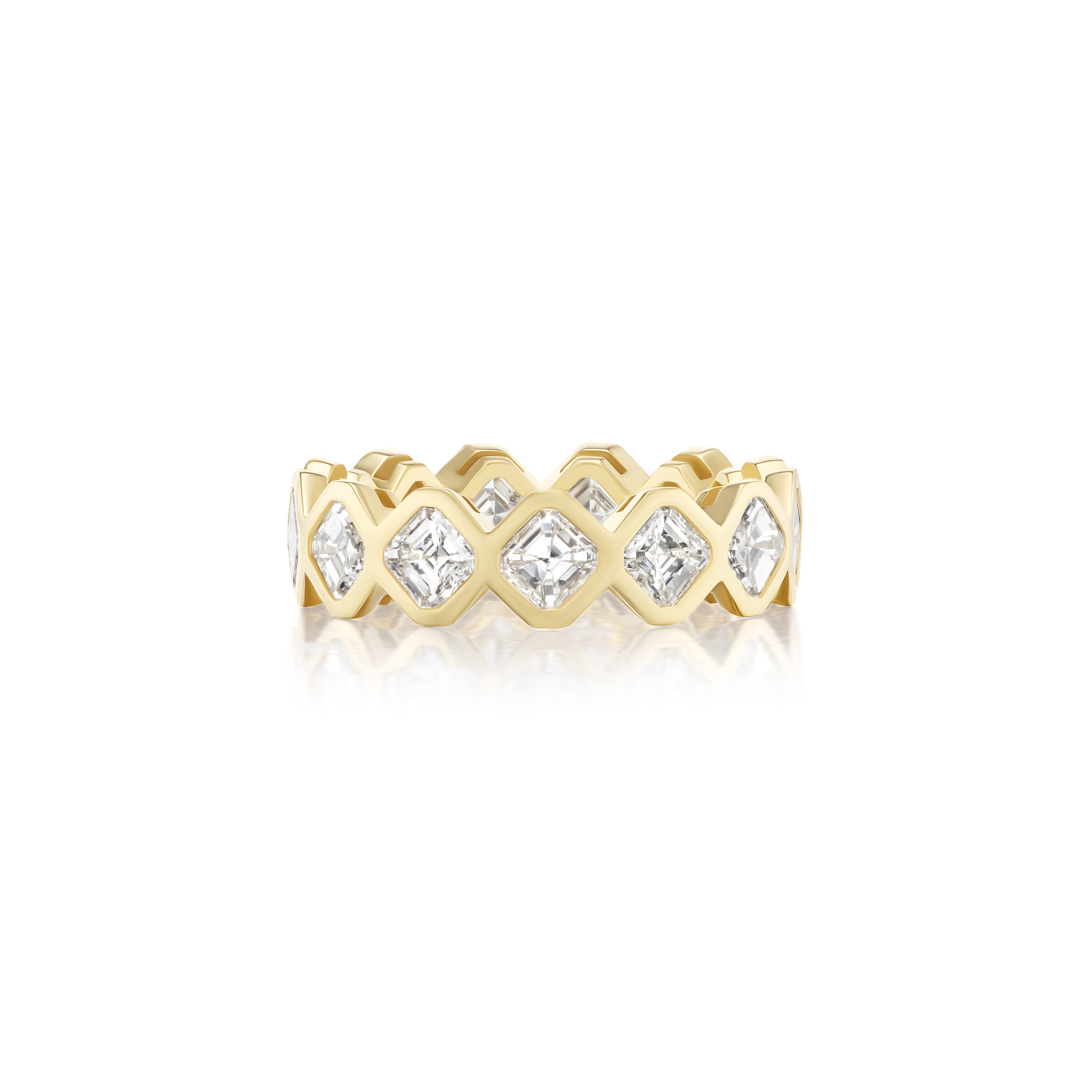 18k yellow gold corner to corner asscher cut diamond eternity band ring by Tiny Gods 
