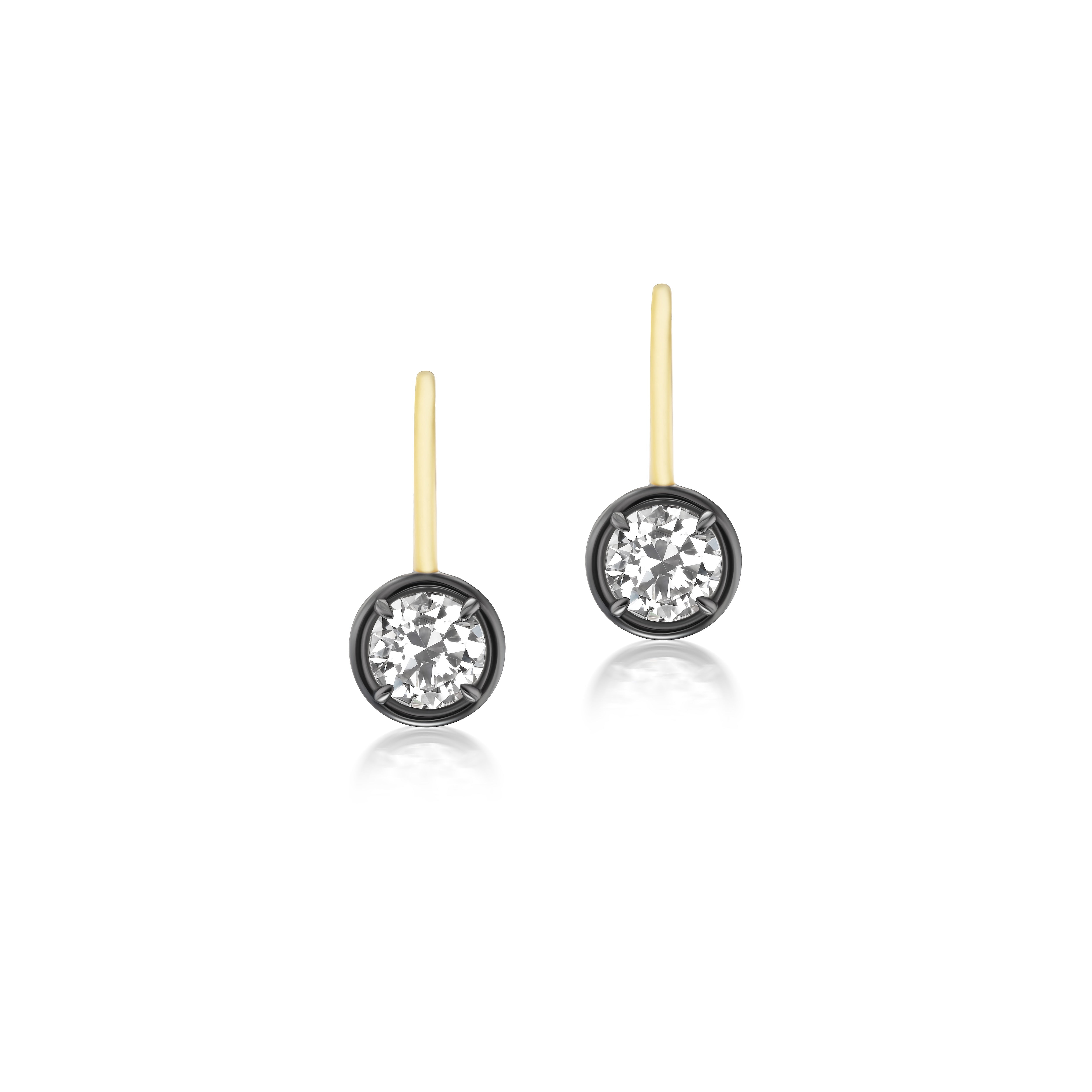 18k yellow gold round diamond regency black rhodium huggie hoop earrings by Tiny Gods 