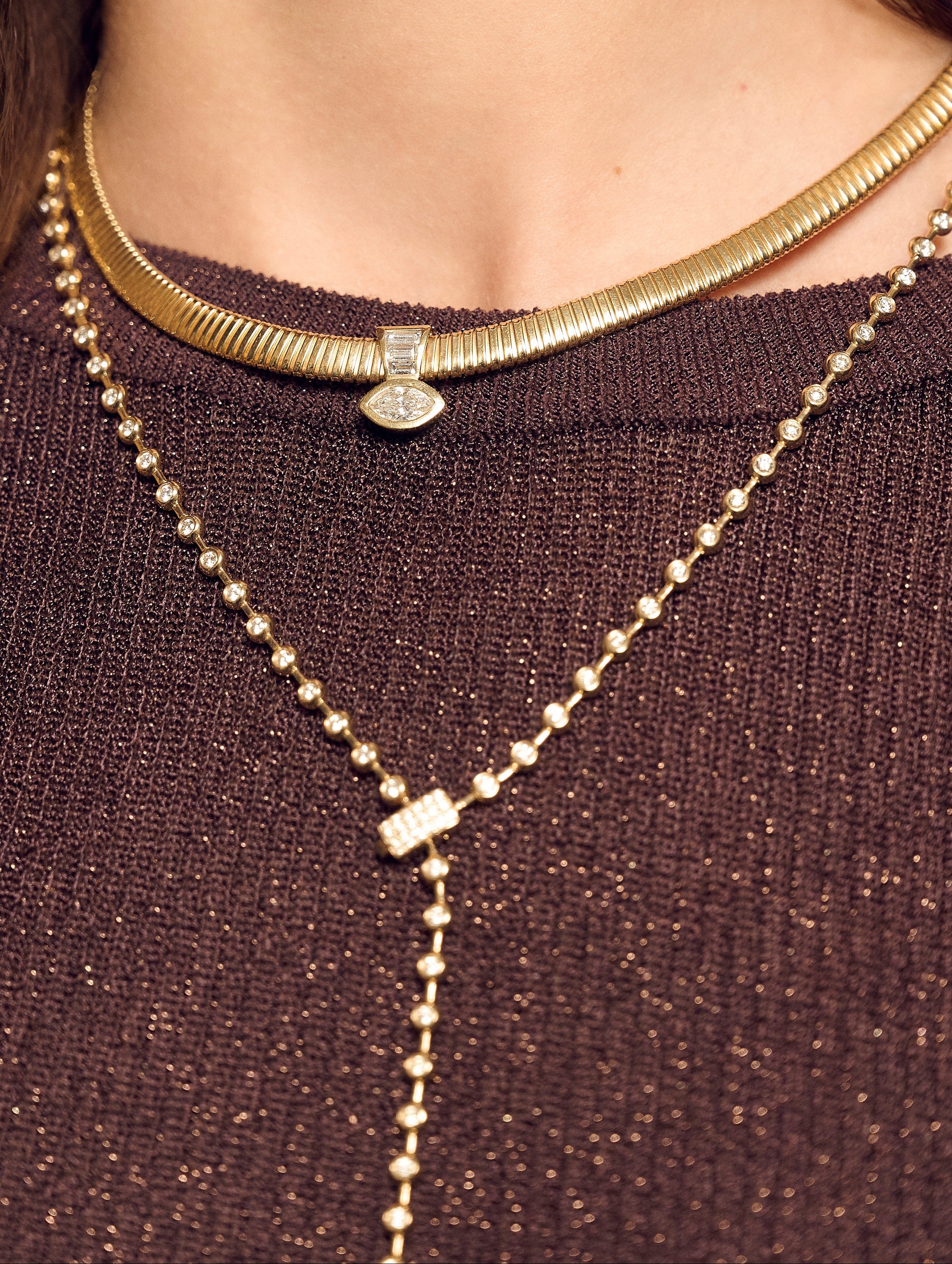 14k yellow gold bezel set lariat adjustable necklace 30" 31" clasp necklace tiny Gods 