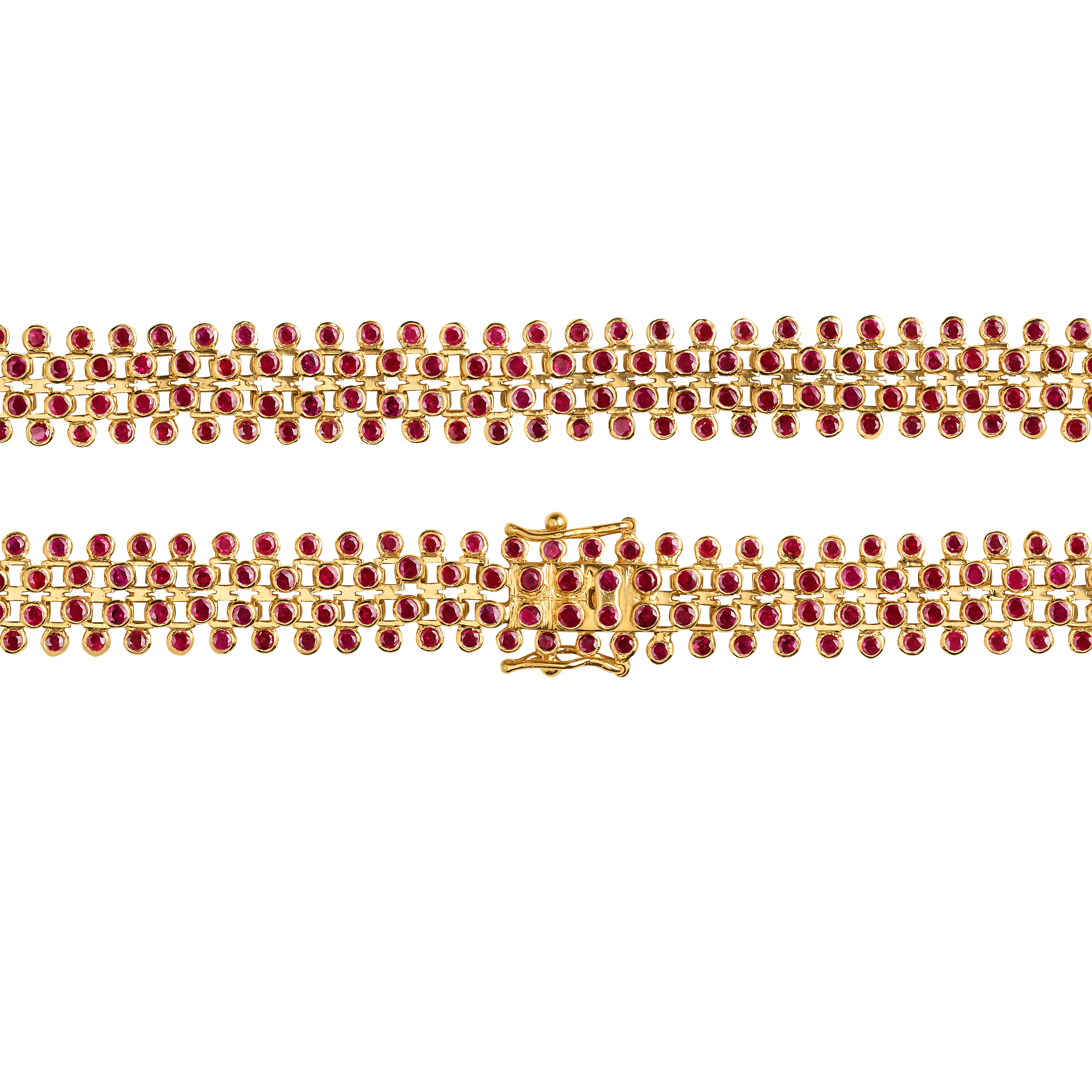 18k yellow gold ruby bezel mesh chain bracelet by Marie Lichtenberg Tiny Gods 