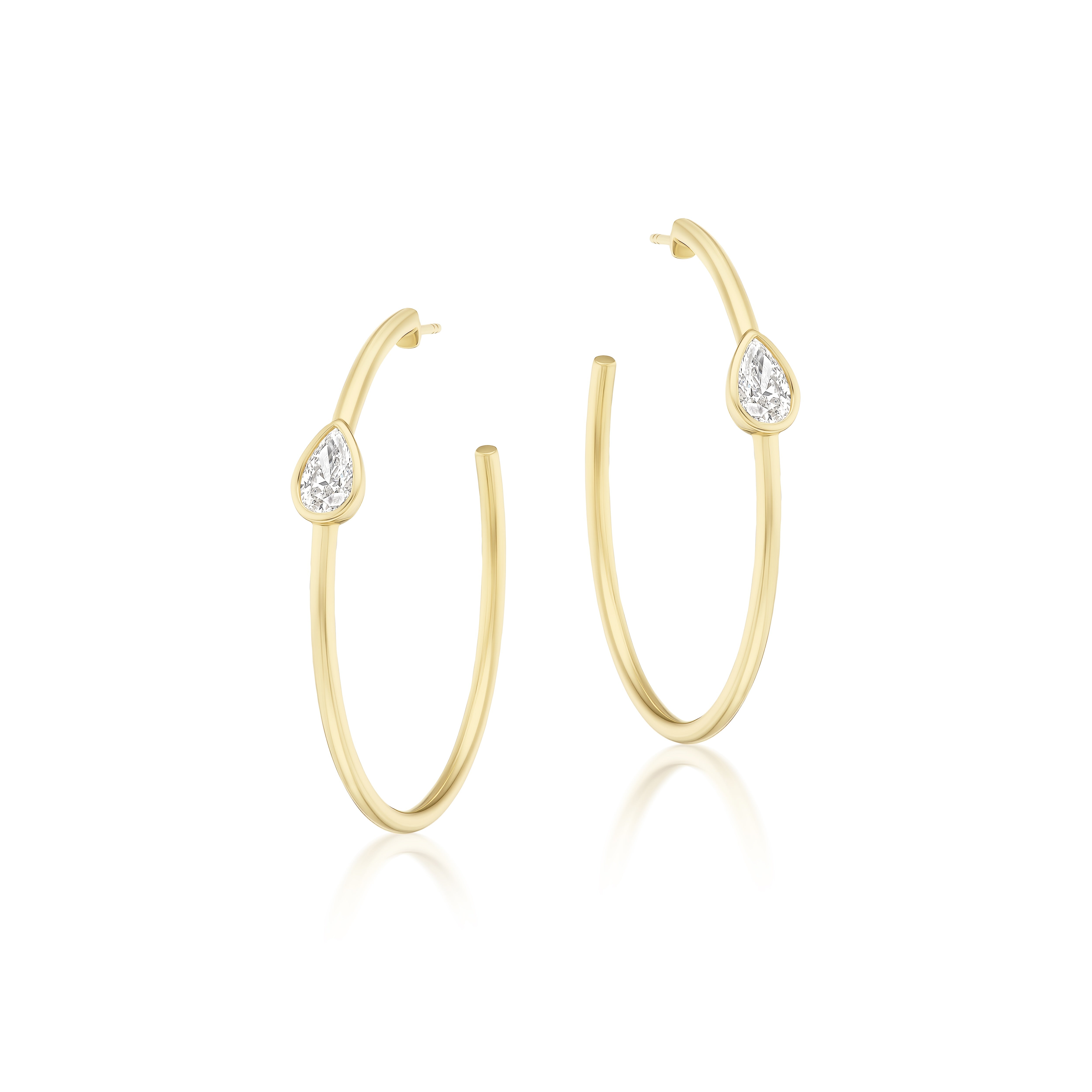 yellow gld bezel pear diamond hoop earrings tiny gods
