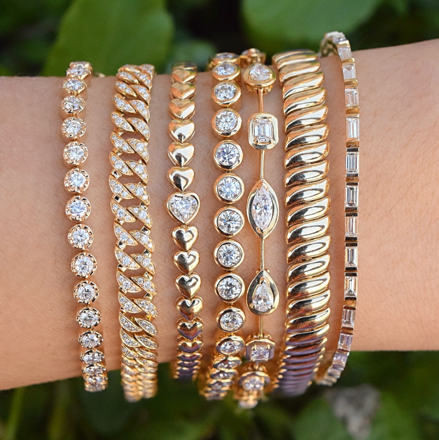 14k yellow gold bezel prong diamond tennis bracelet exclusive tiny Gods 