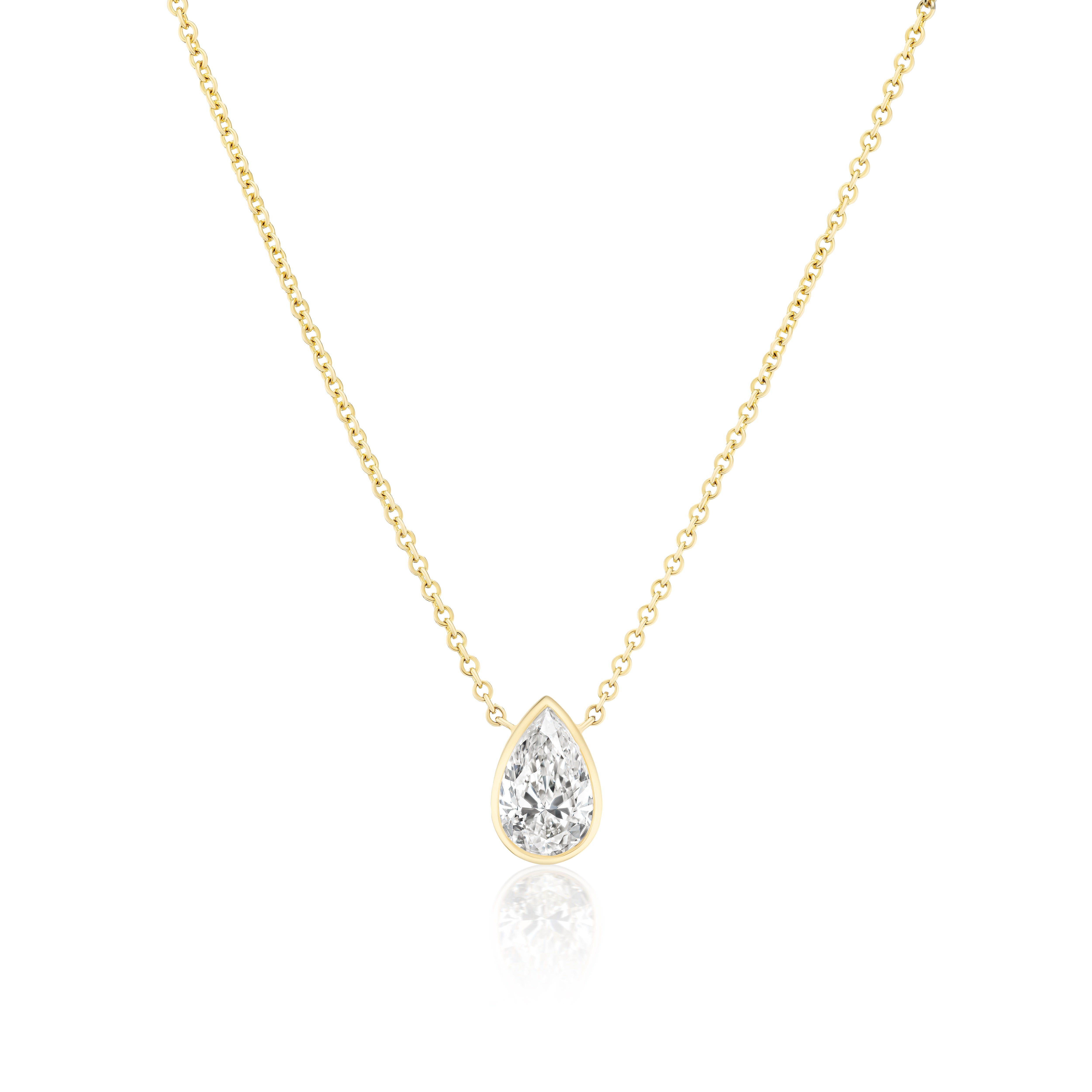 14k yellow gold 2ct pear cut diamond pendant necklace by Tiny Gods 