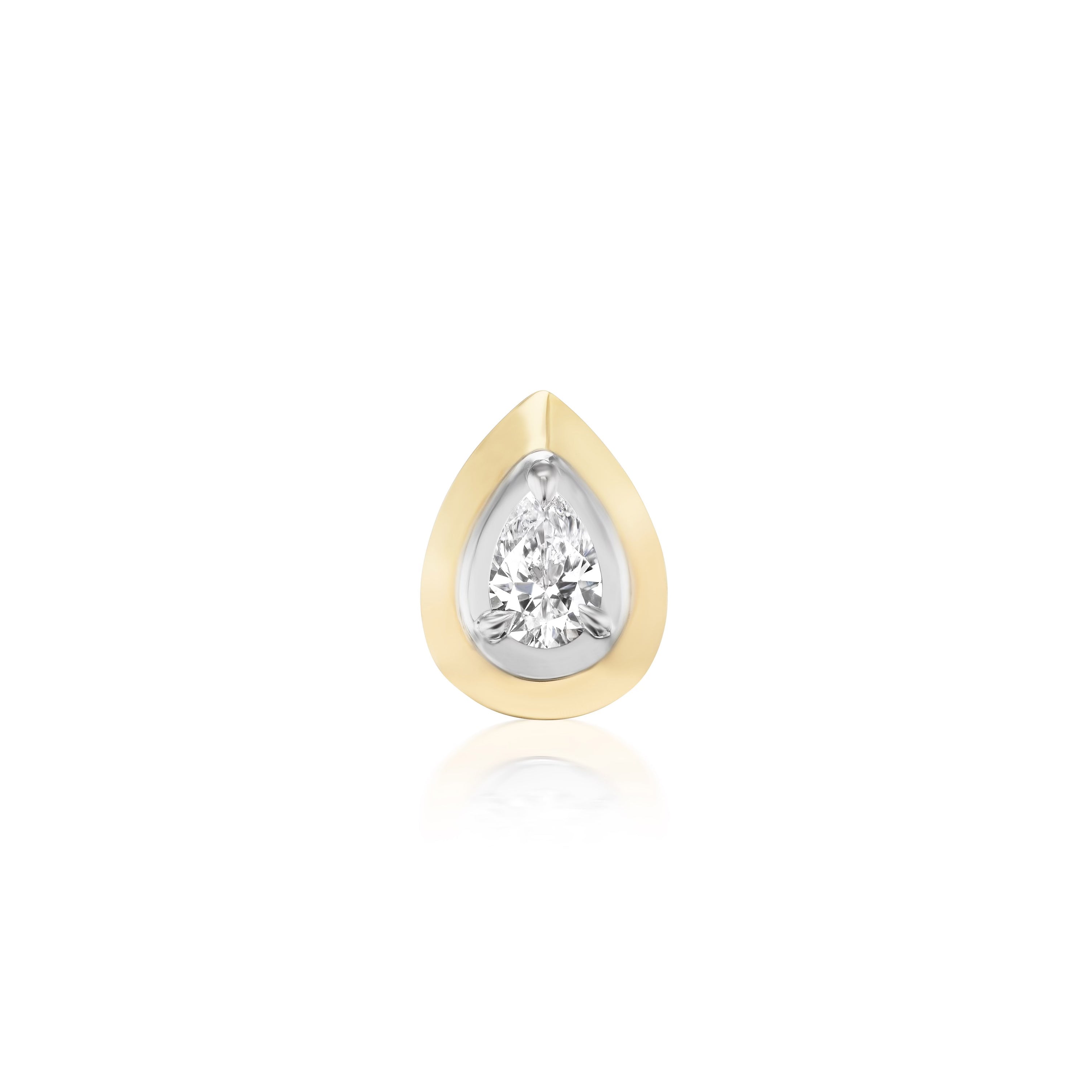 14k yellow gold white rhodium pear diamond tribal stud earring by Rainbow K Tiny Gods 