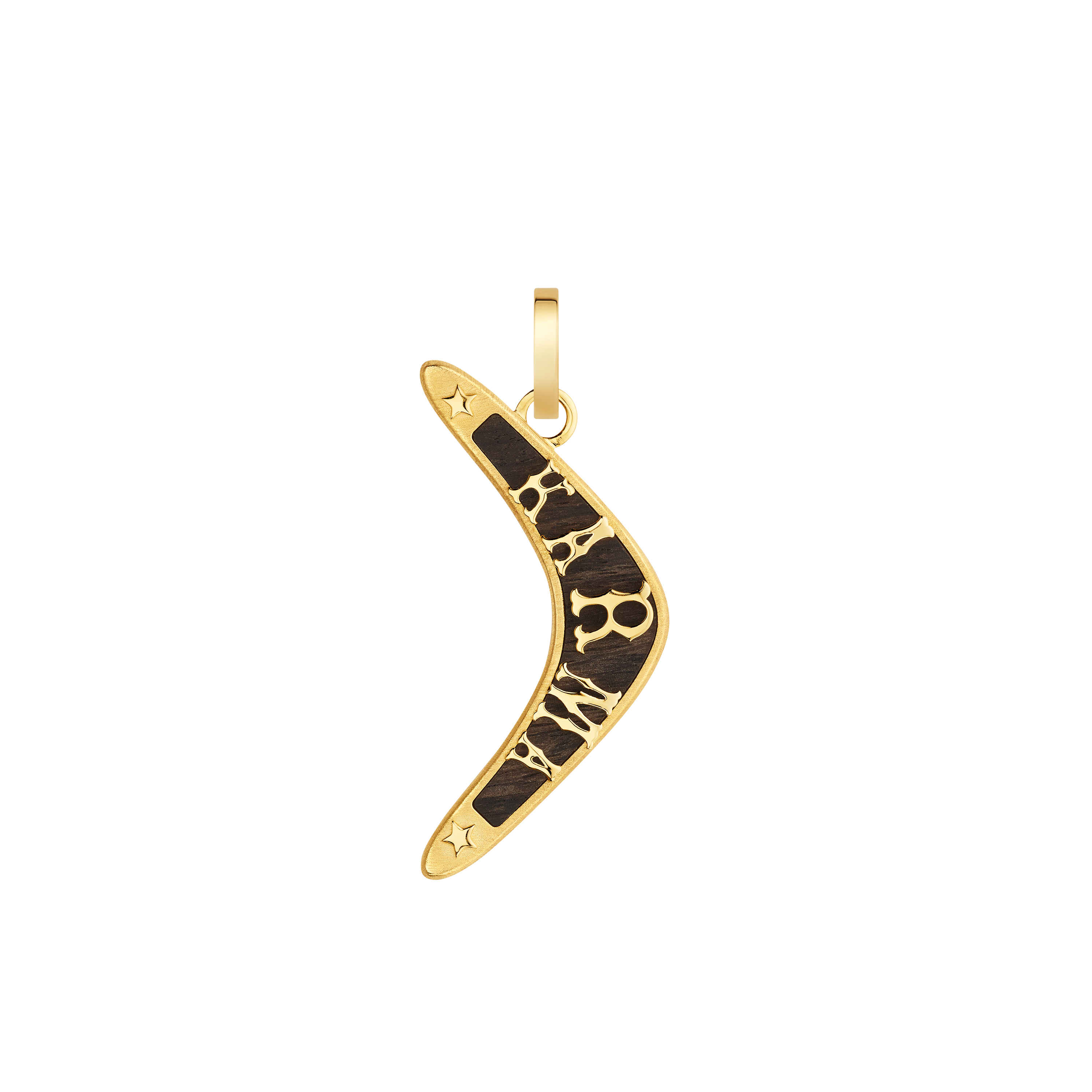 18k yellow gold black ebony wood karma boomerang pendant charm by Marie Lichtenberg Tiny Gods 