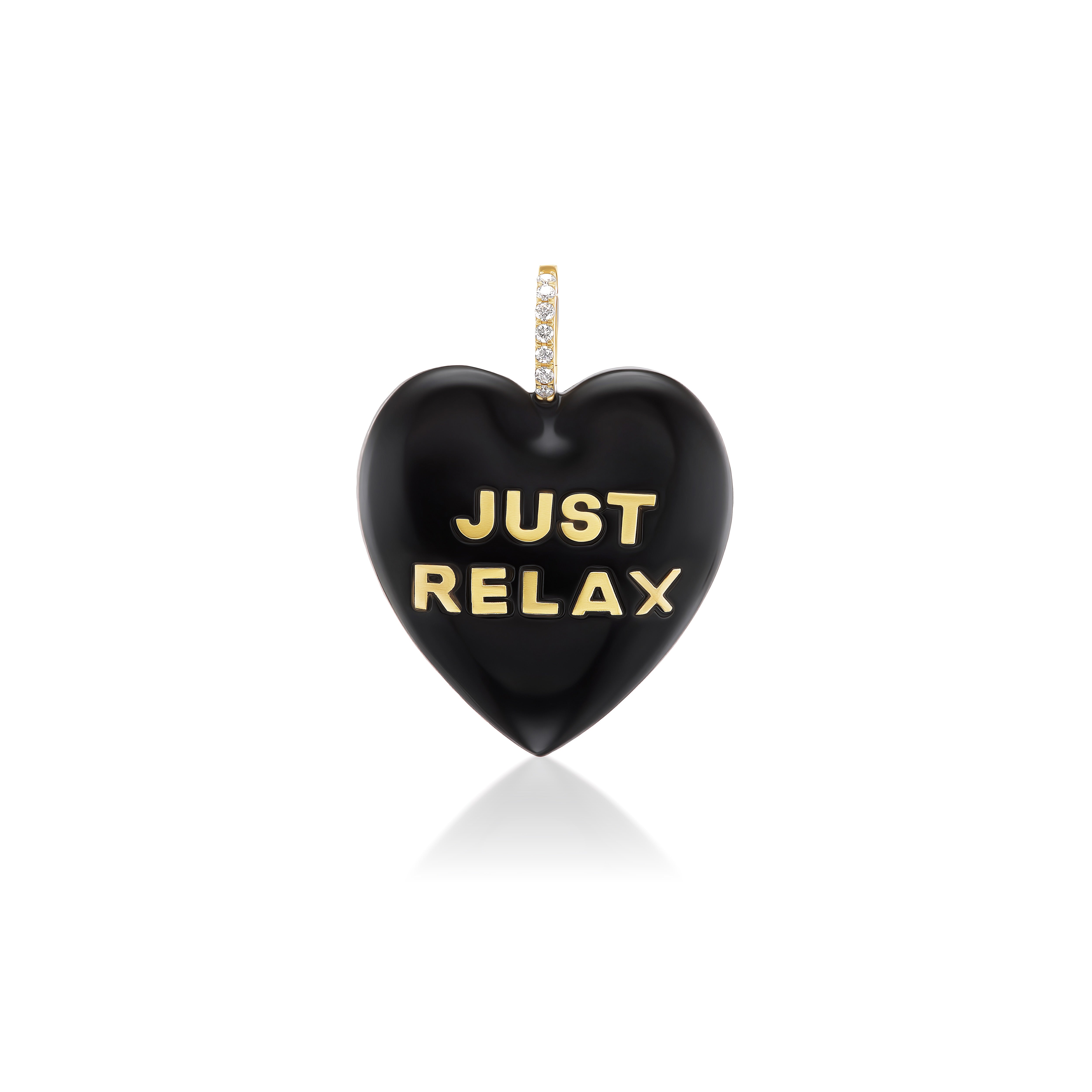 18k yellow gold and black onyx carved heart pendant charm, just relax, Violette Joaillere, Tiny Gods