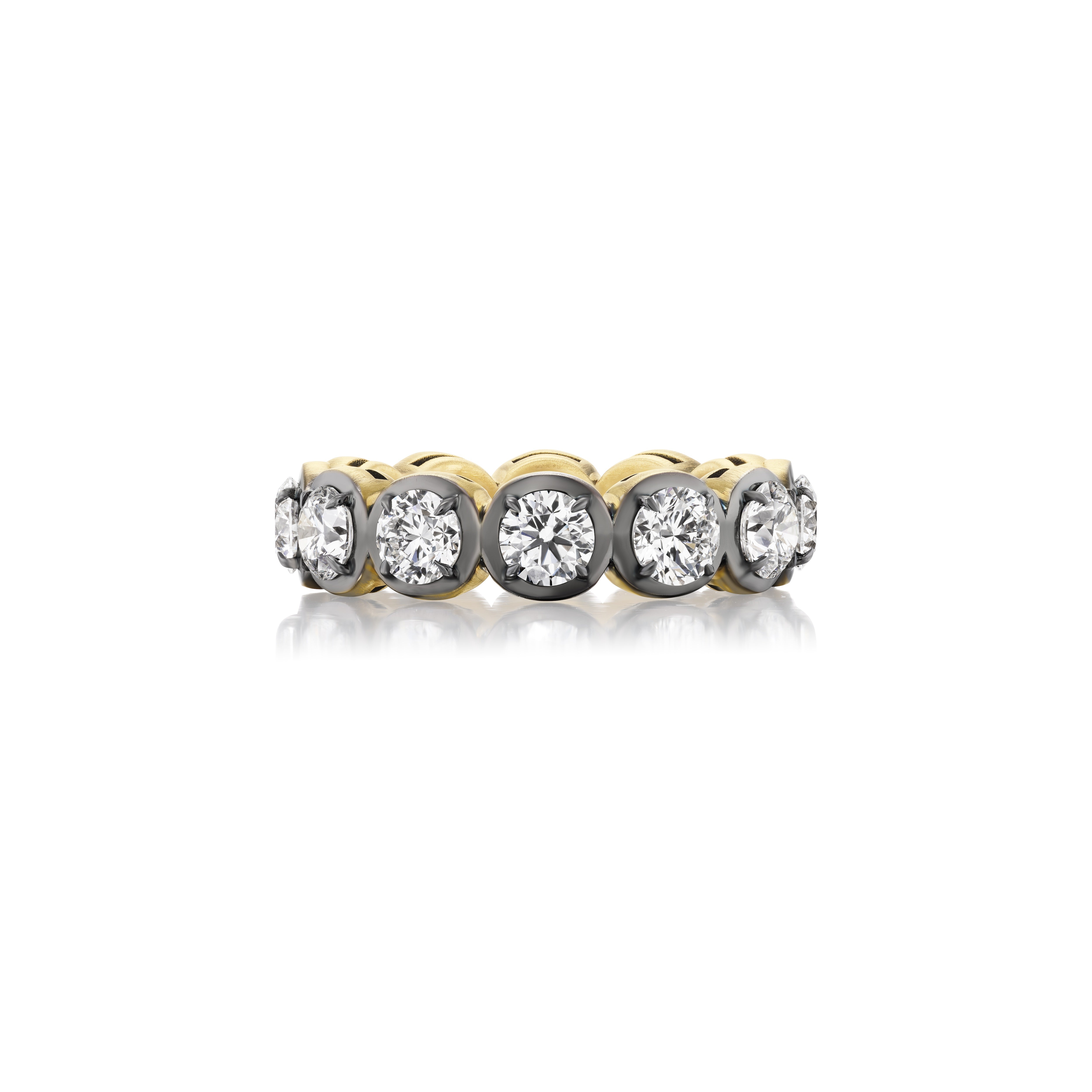 18k yellow gold black rhodium round brilliant cut diamonds 3.73cts eternity regency band ring by Tiny Gods 