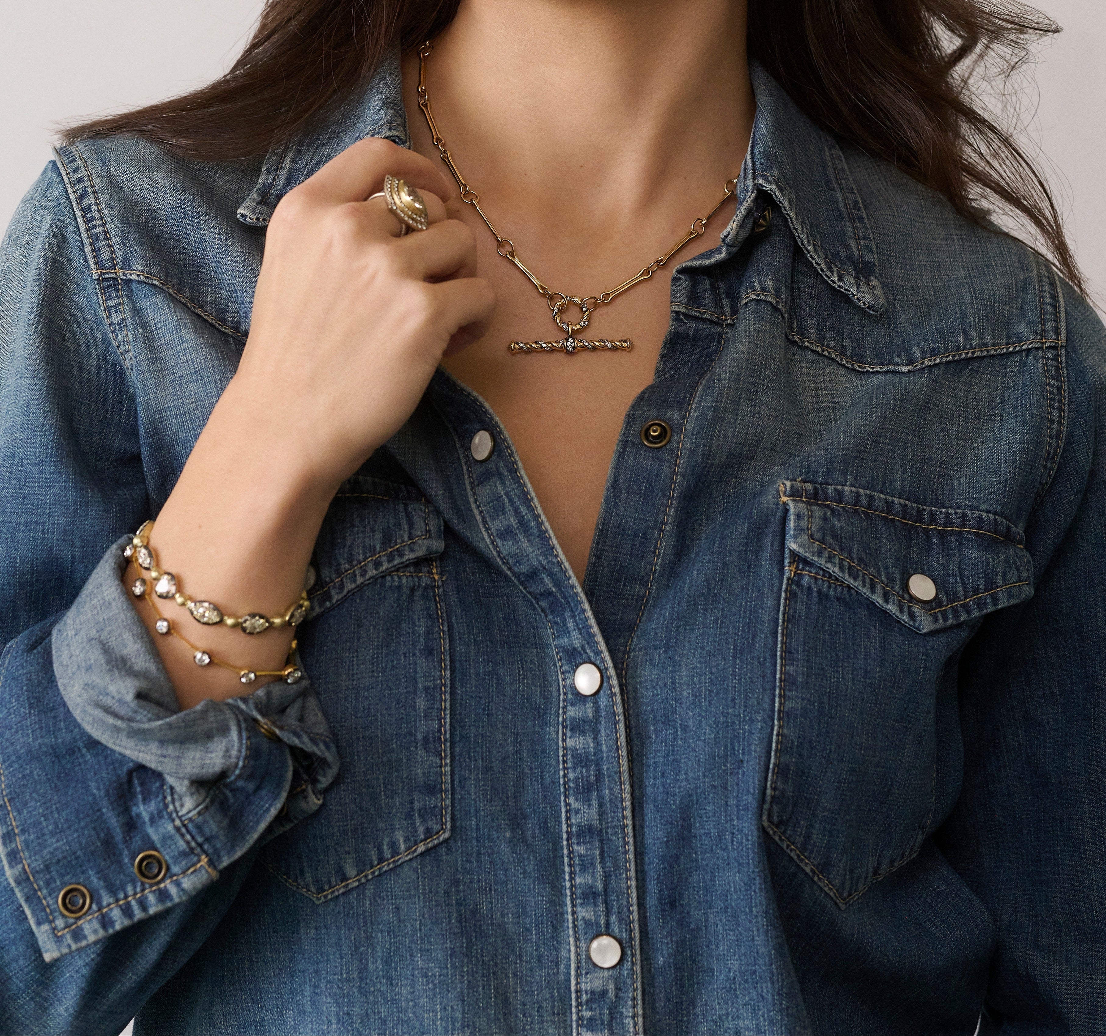 18k yellow gold round brilliant GIA certified varying size diamond bezel set bracelet on wire with black rhodium plating Tiny Gods