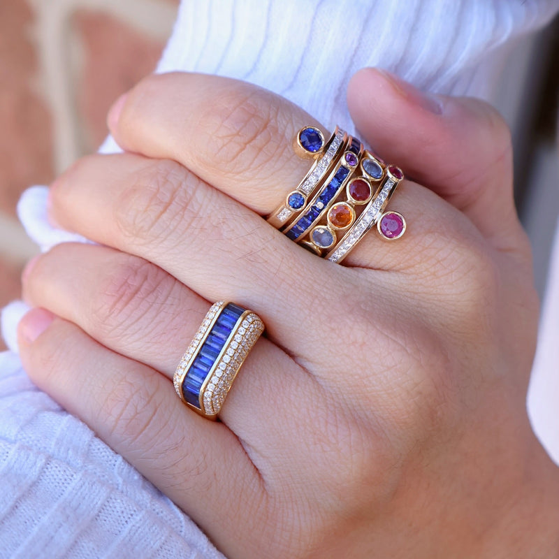 14k yellow gold blue sapphire amethyst stacker band by Ita Tiny Gods