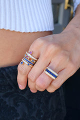 14k yellow gold blue sapphire and amethyst stacker ring by ITA Tiny Gods