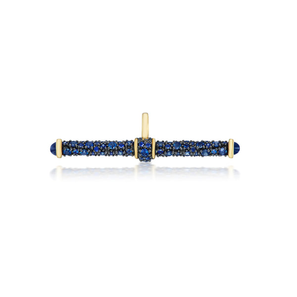 14k yellow gold blue sapphire and black rhodium t bar pendant by Lucy Delius Tiny Gods