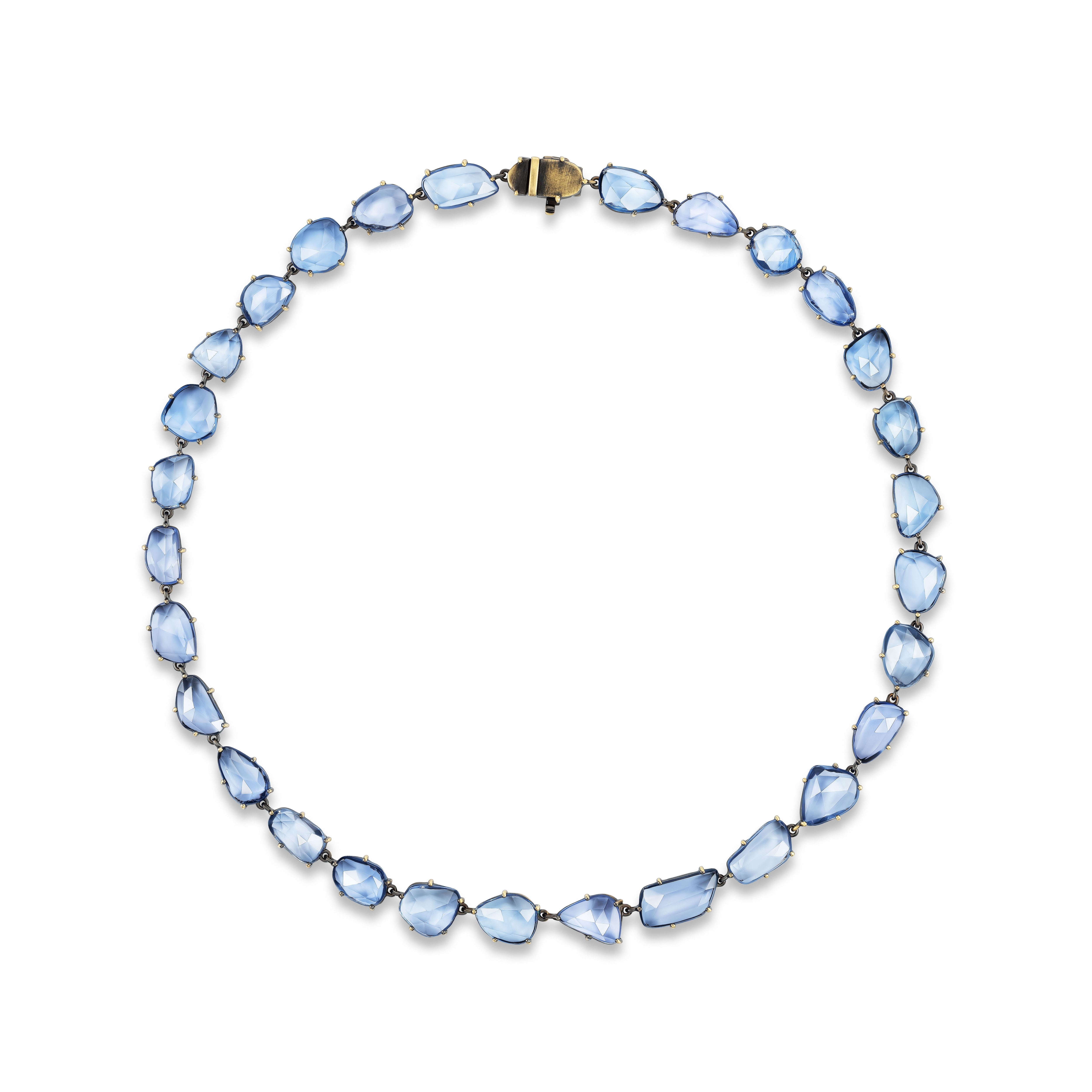 18k yellow gold black rhodium set sapphire slice bezel set necklace Tiny Gods 