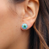 18k yellow gold Turquoise enamel "Queen" Hexagon Emerald Earrings with diamonds Goshwara Tiny Gods