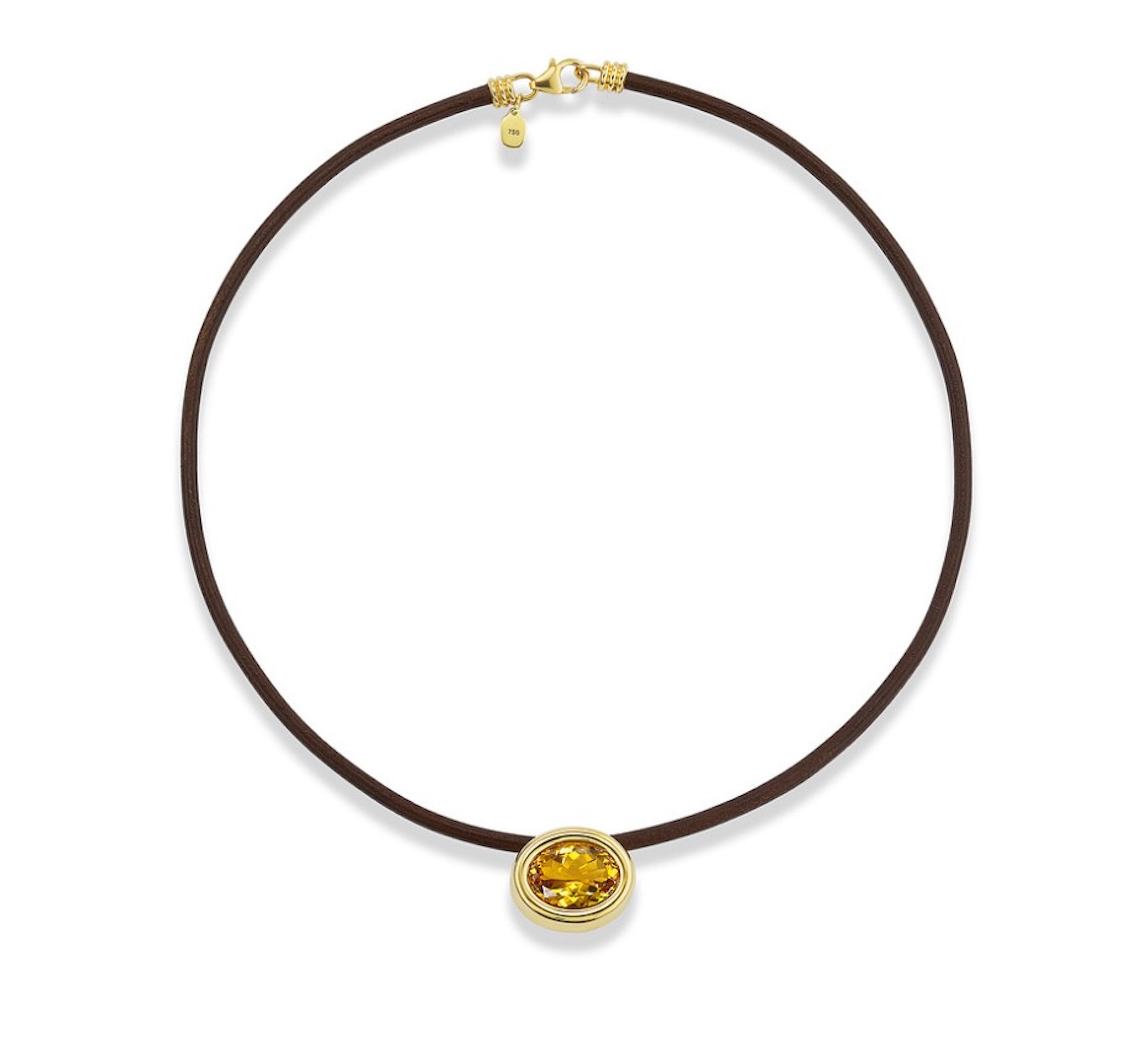 yellow gold brown leather cord scuba citrine bezel choker pendant necklace beck tiny gods