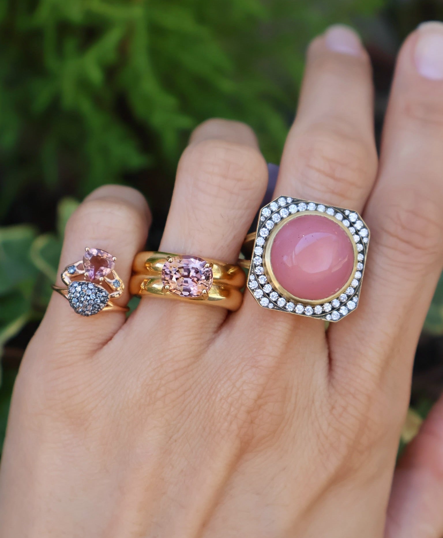 18k yellow gold double band Anna ring with brown zircon by Jade Ruzzo Tiny Gods 