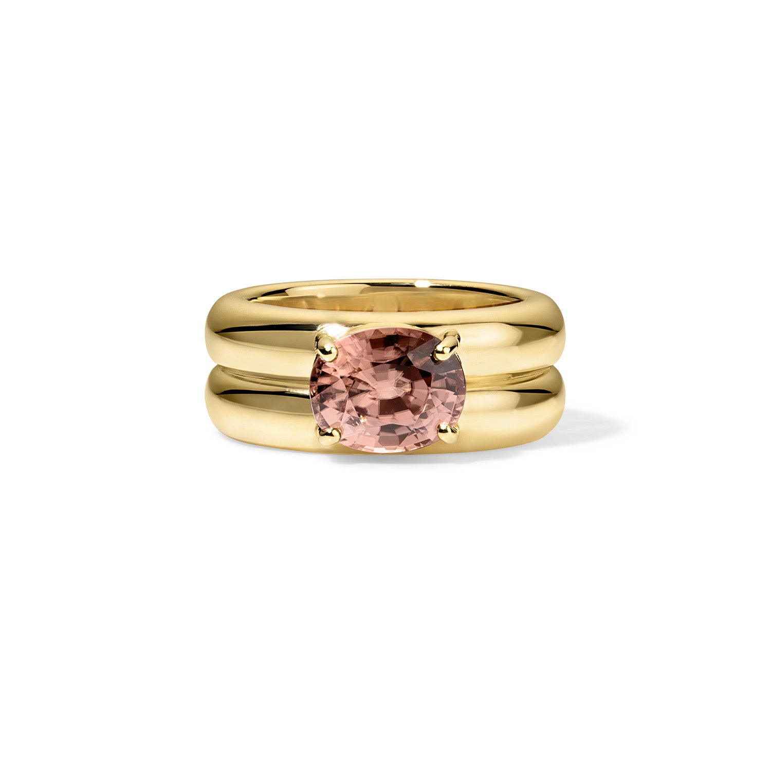 18k yellow gold double band Anna ring with brown zircon by Jade Ruzzo Tiny Gods 