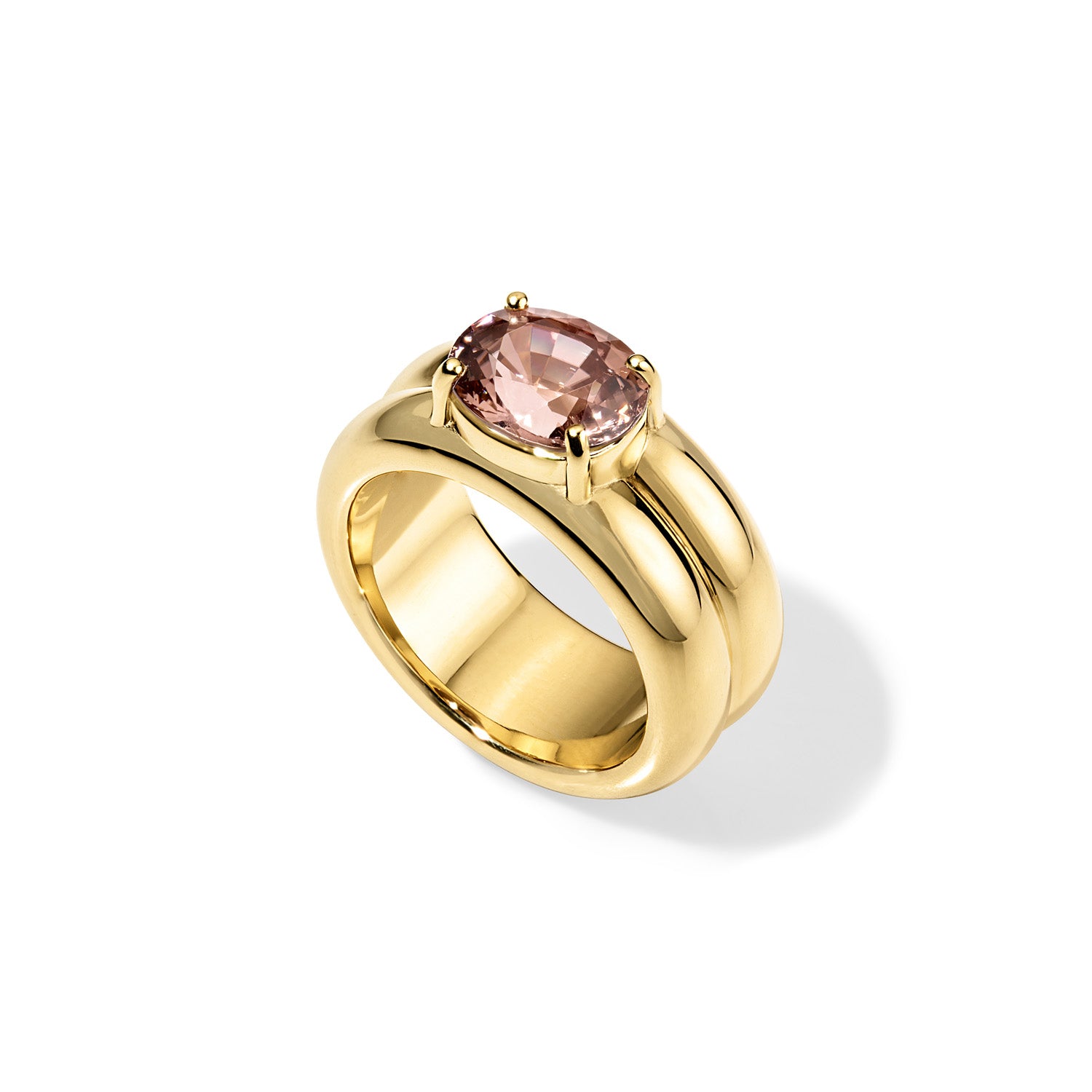 18k yellow gold double band Anna ring with brown zircon by Jade Ruzzo Tiny Gods 