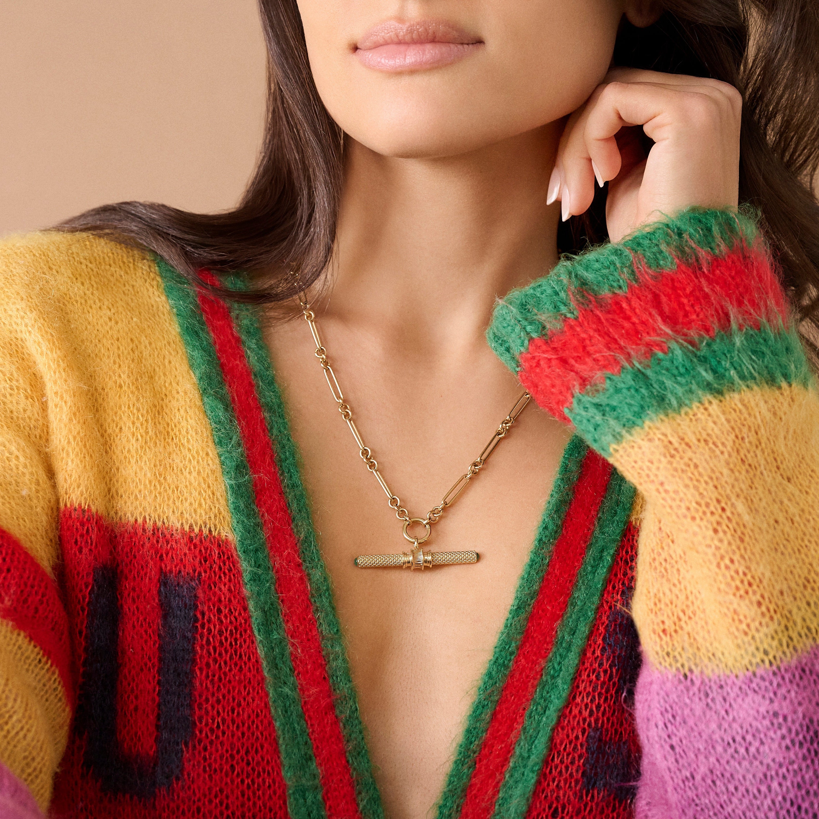 14k yellow gold emerald buchanan t bar pendant charm by Lucy Delius Tiny Gods 