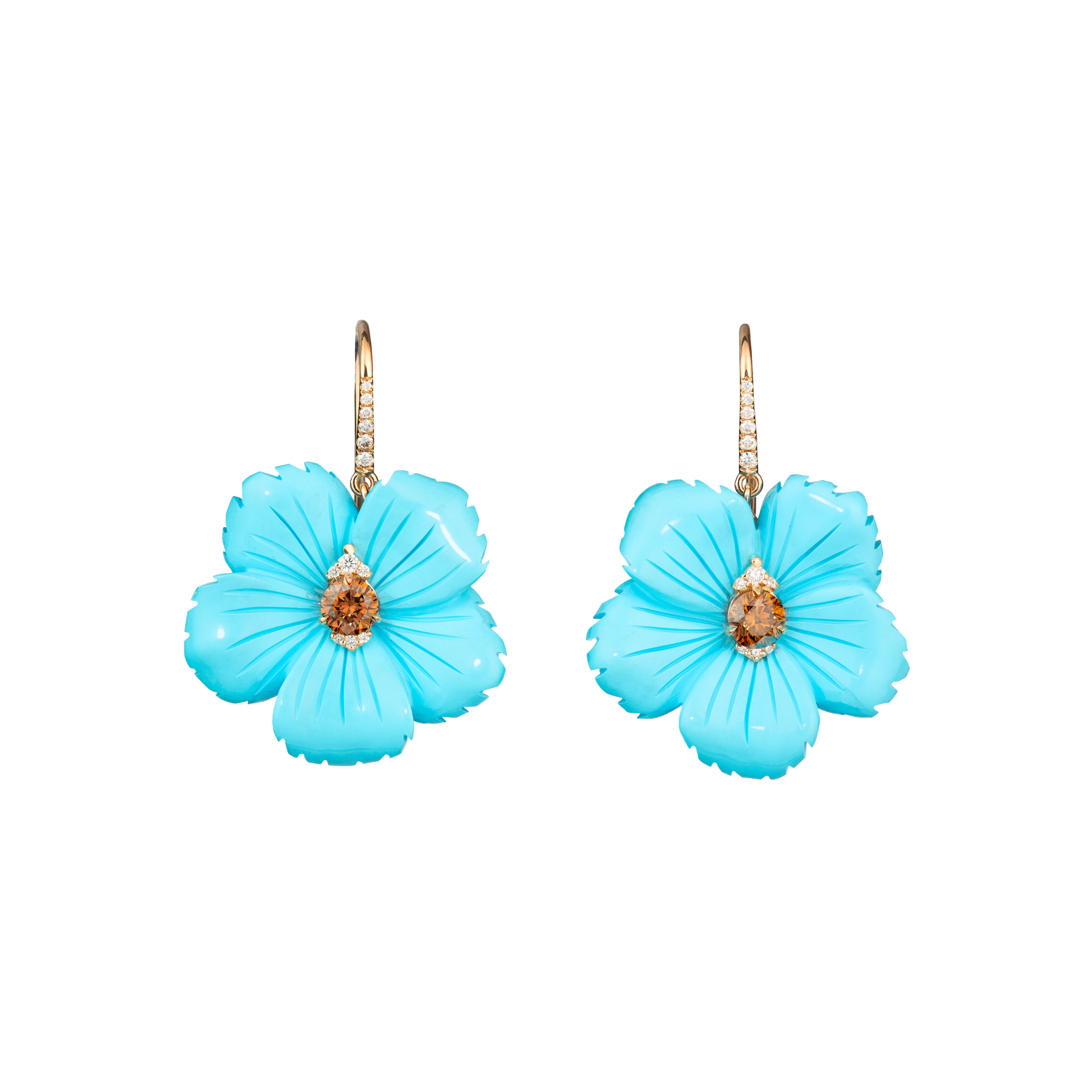 Carved Turquoise Flower Dangle Earrings