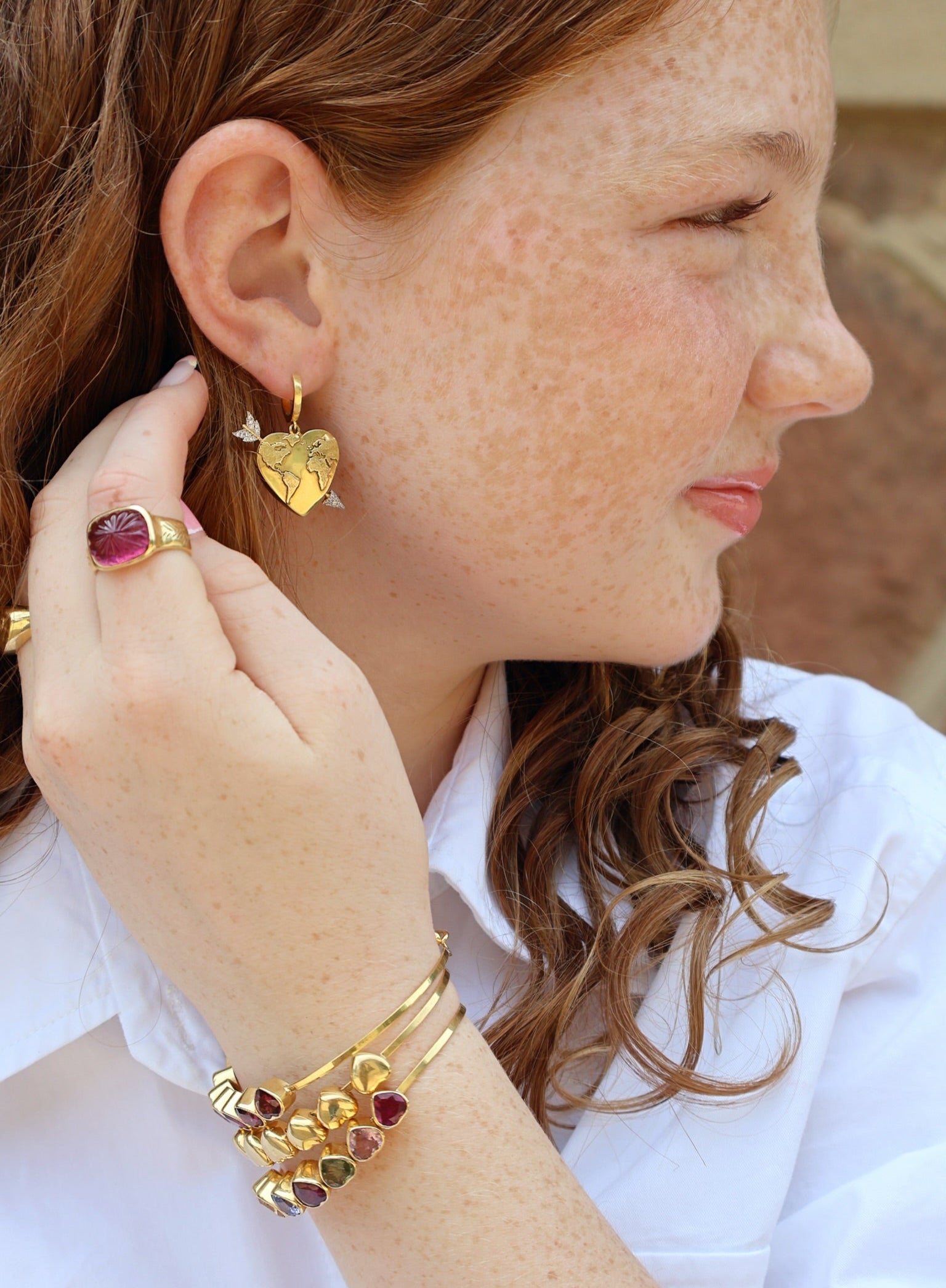 18k yellow gold carved pink tourmaline ring by Christina Alexiou Tiny Gods 