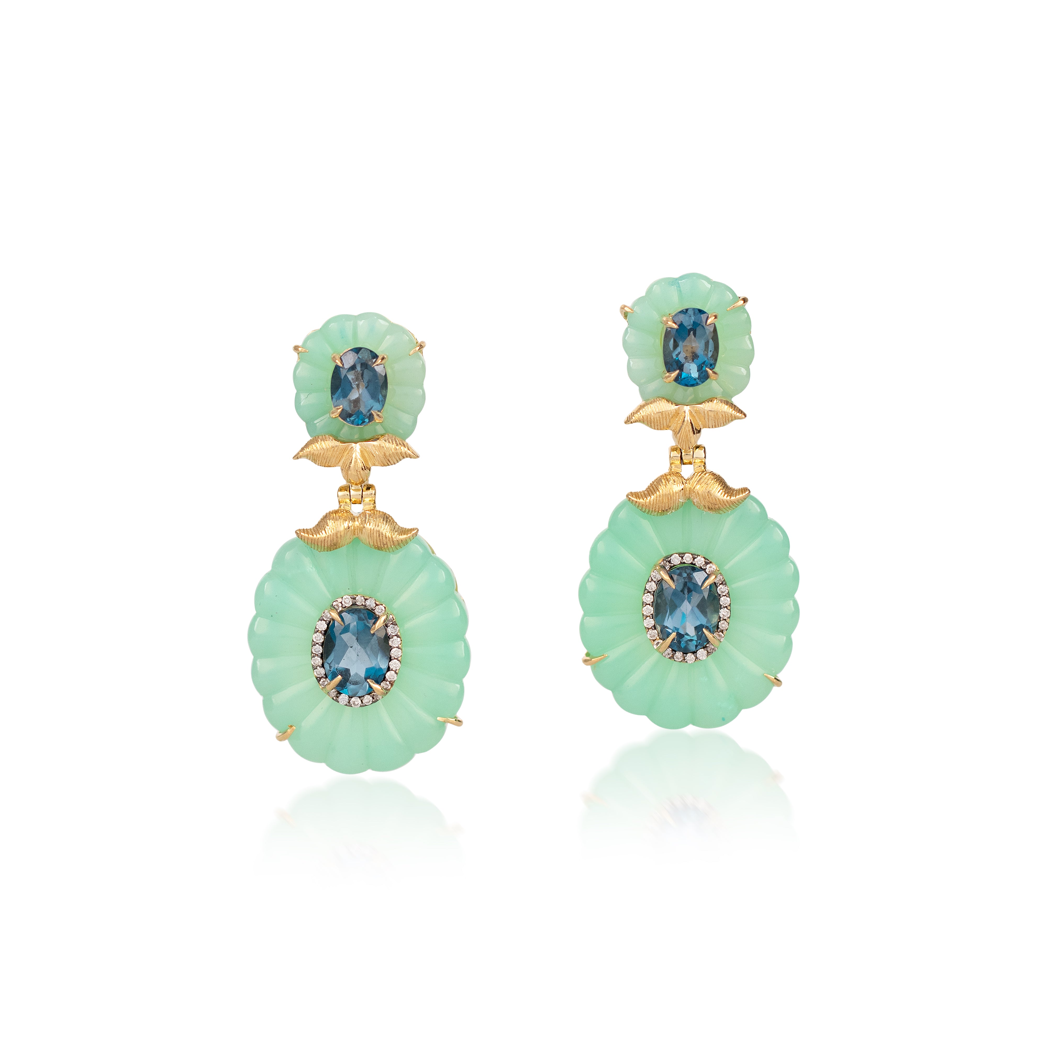 yellow gold chrysoprase blue topaz flower petal drop earring silvia furmanovich tiny gods 