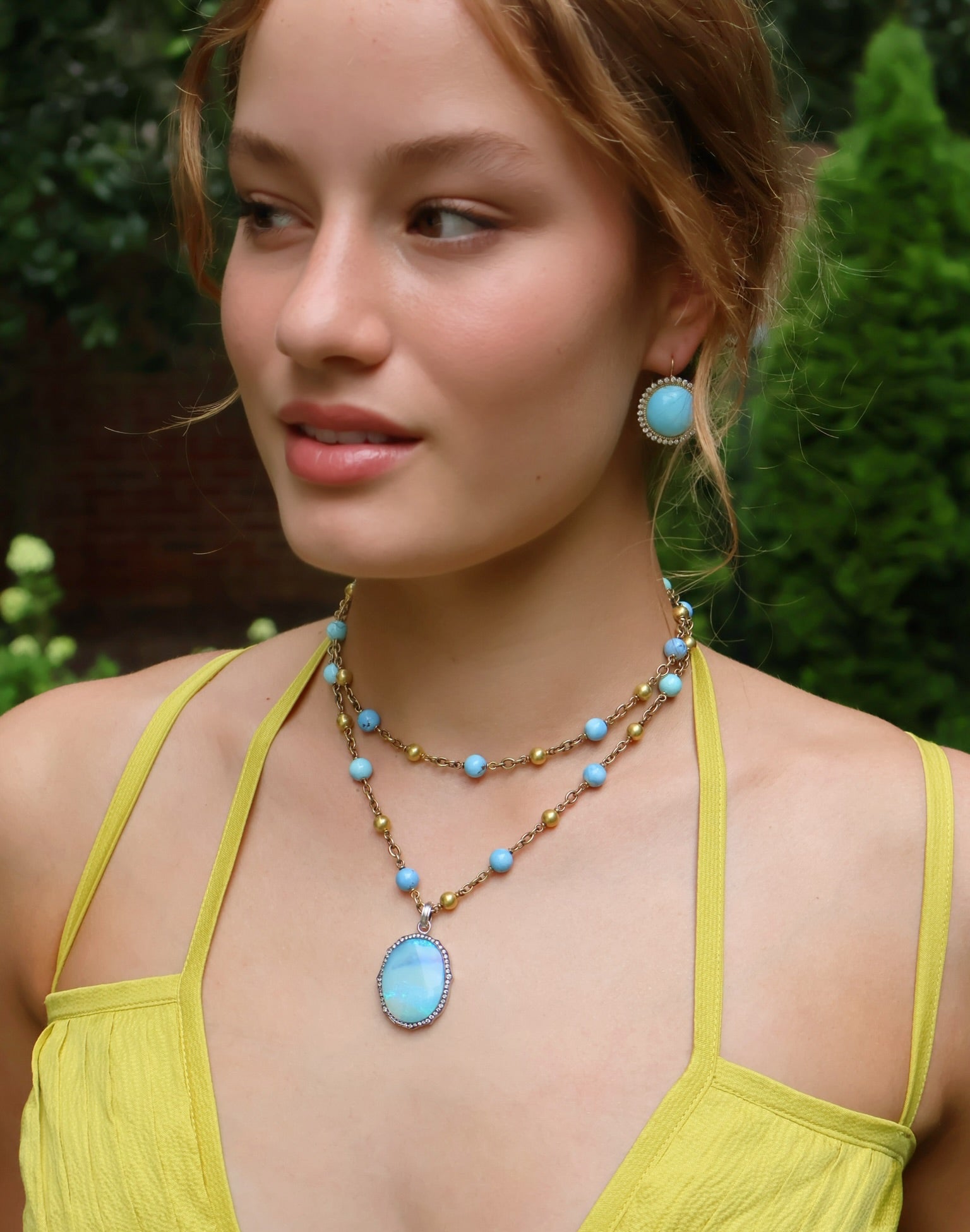 18k yellow gold khazakhastan turquoise beaded confetti chain link necklace by Sylva & Cie Tiny Gods 