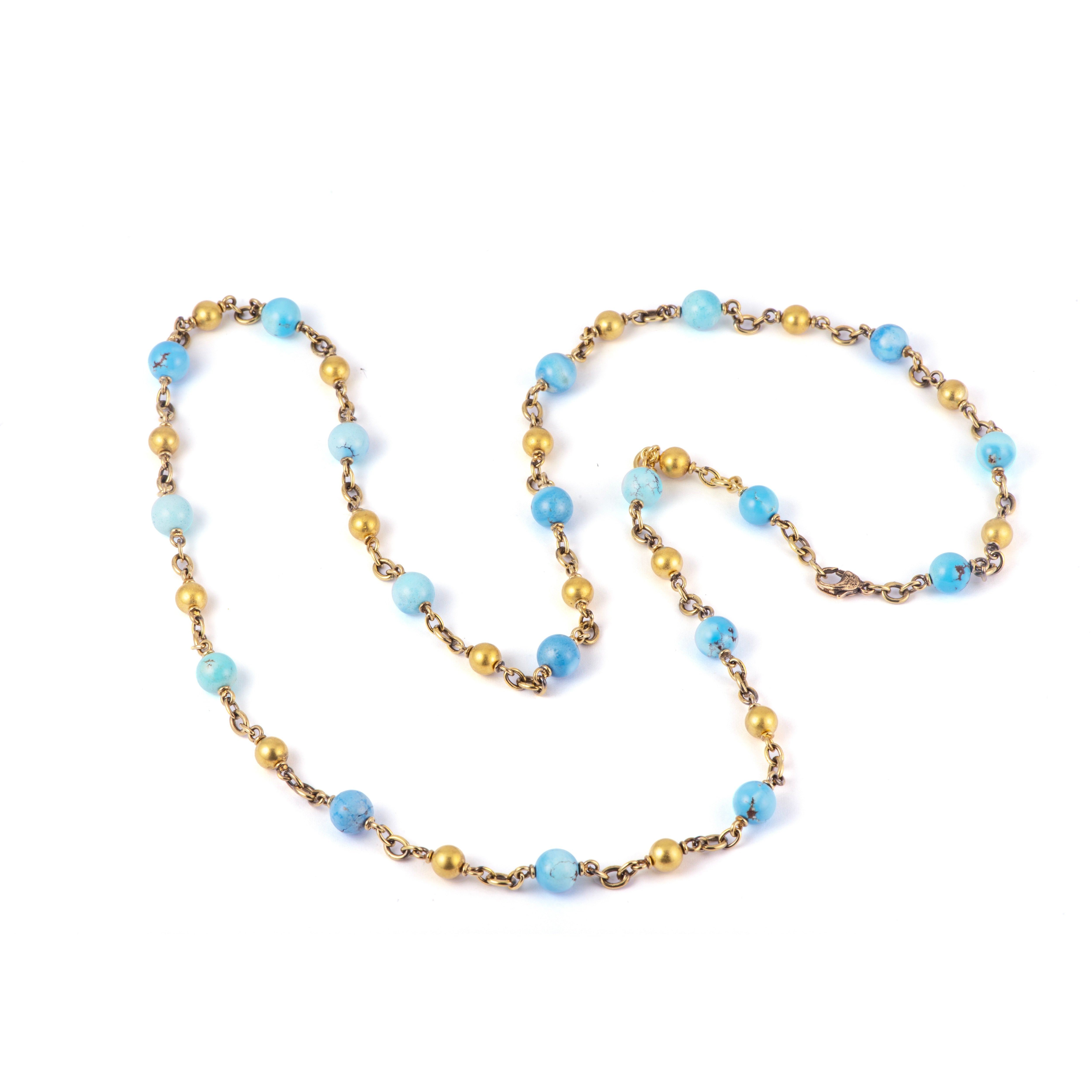 18k yellow gold khazakhastan turquoise beaded confetti chain link necklace by Sylva & Cie Tiny Gods 