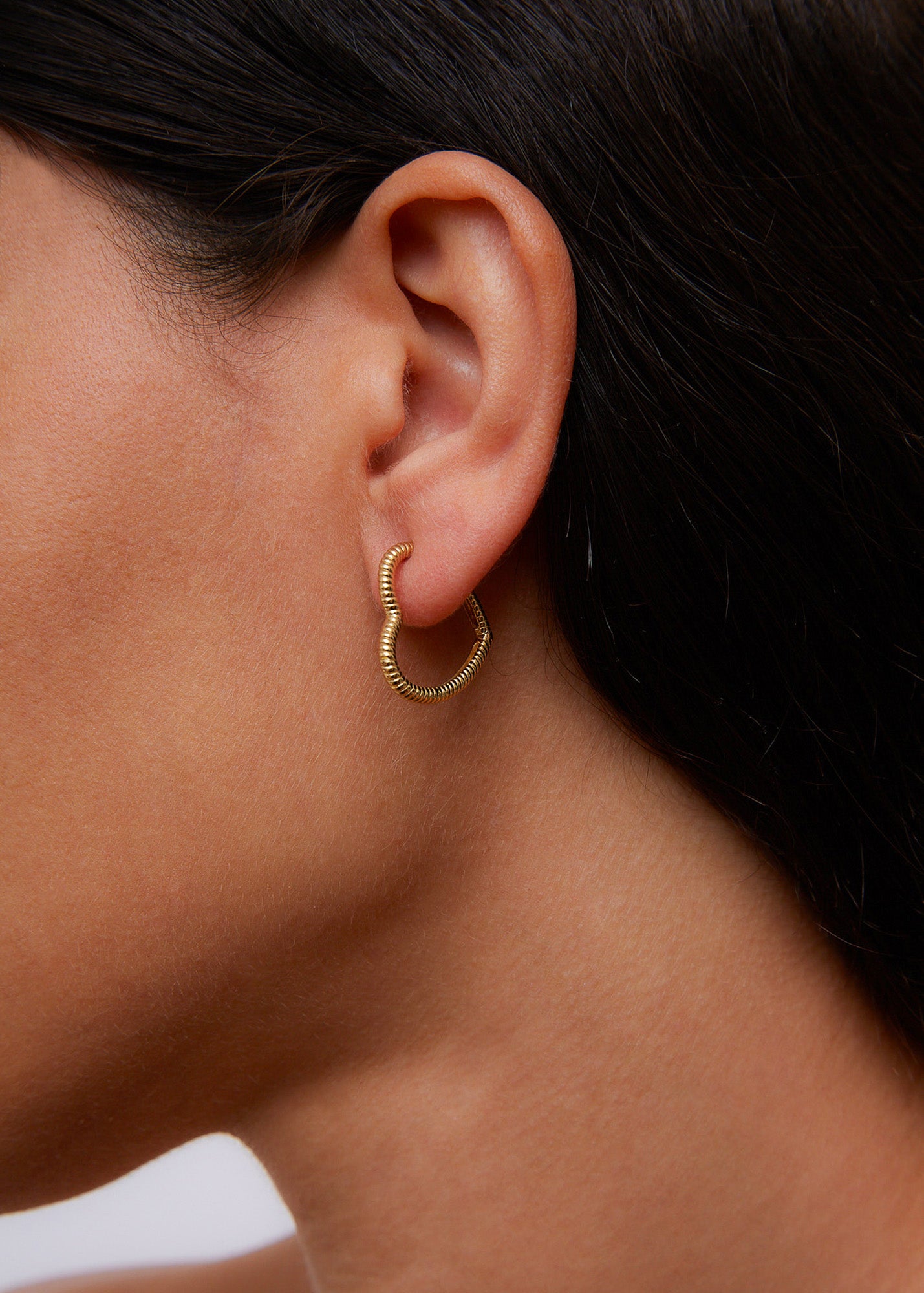 9k yellow gold creole chevalier heart hoop earrings by Yvonne Leon Tiny Gods 