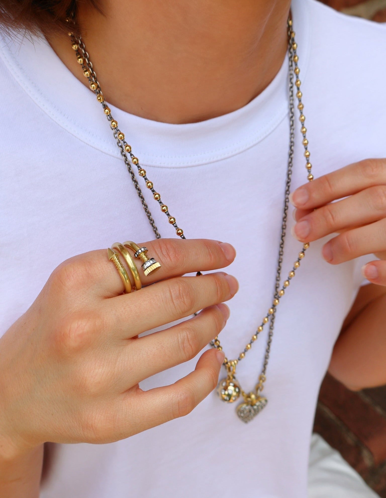 18k yellow gold Crivelli ball chain long necklace by Tiny Gods