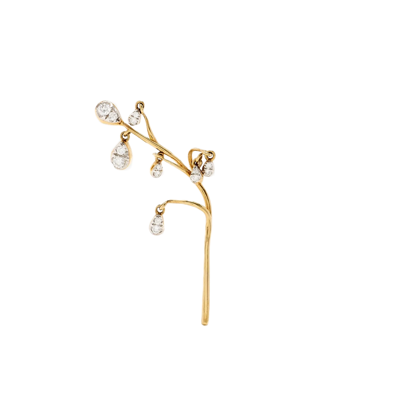 Yellow gold dangling diamond flower stem pendant by Yvonne Leon and Tiny Gods
