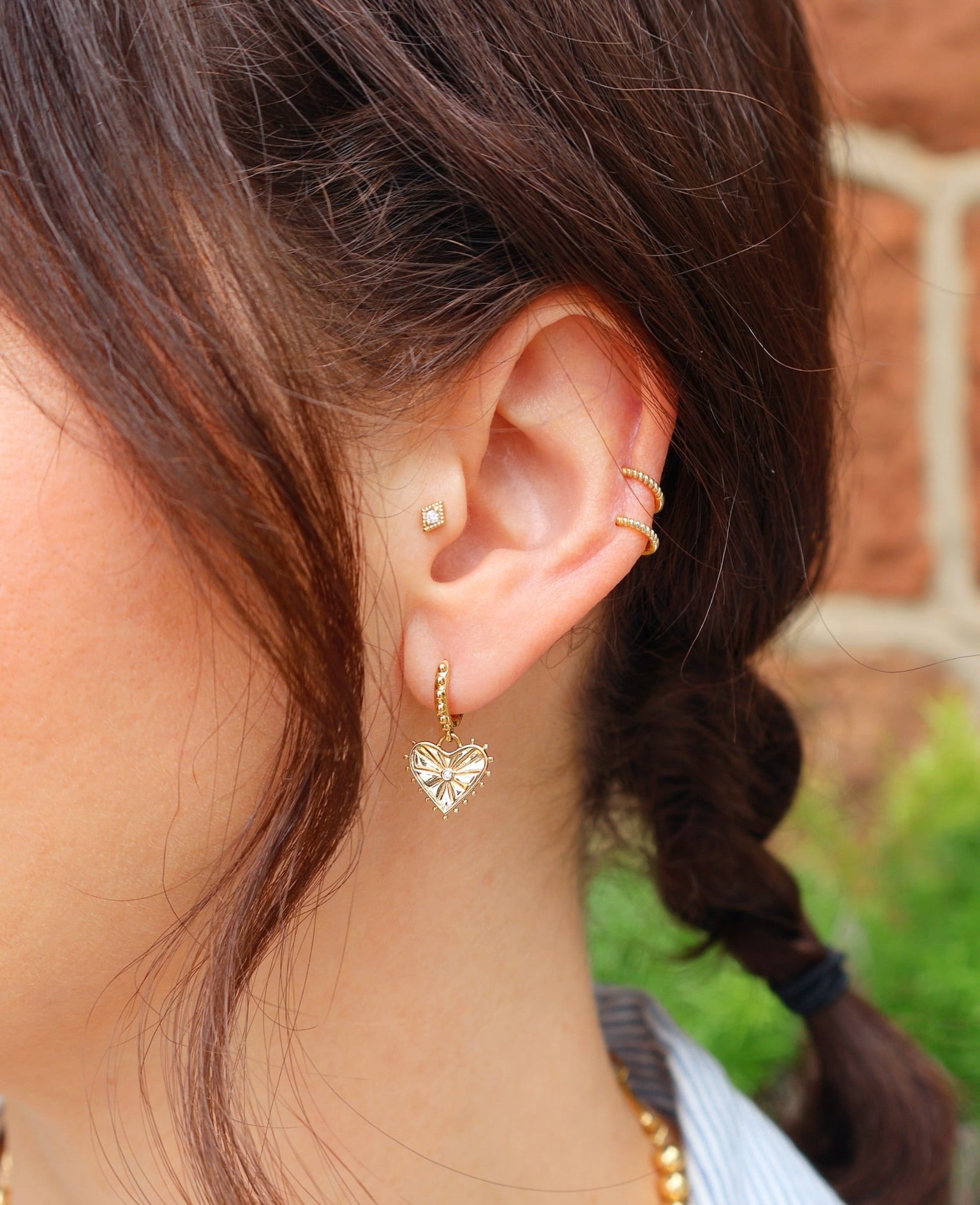 14k yellow gold diamond agape heart hoop dangle drop earring huggie by marlo Laz Tiny Gods 