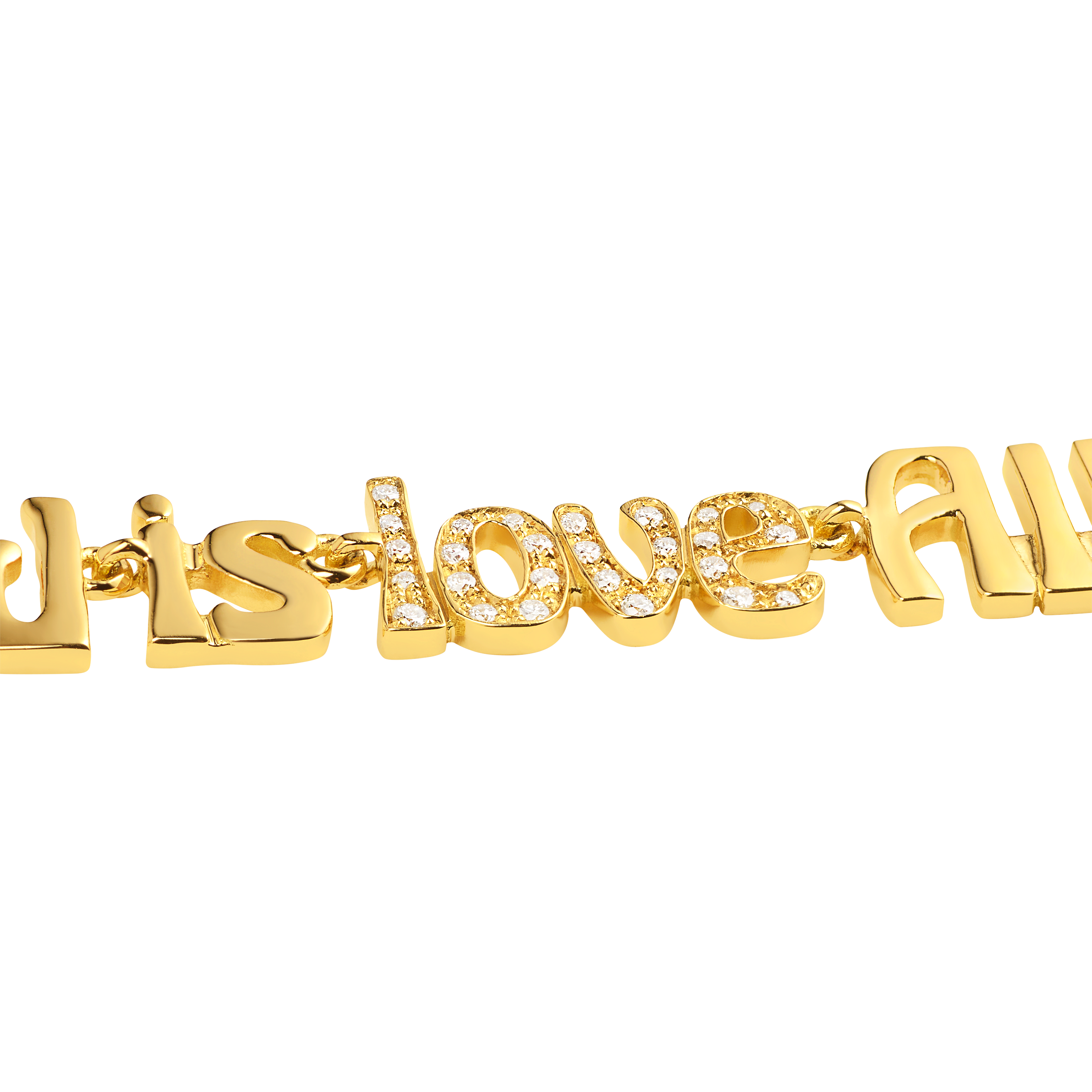 18k yellow gold diamond all we need is love chain link necklace by Marie Lichtenberg Tiny Gods